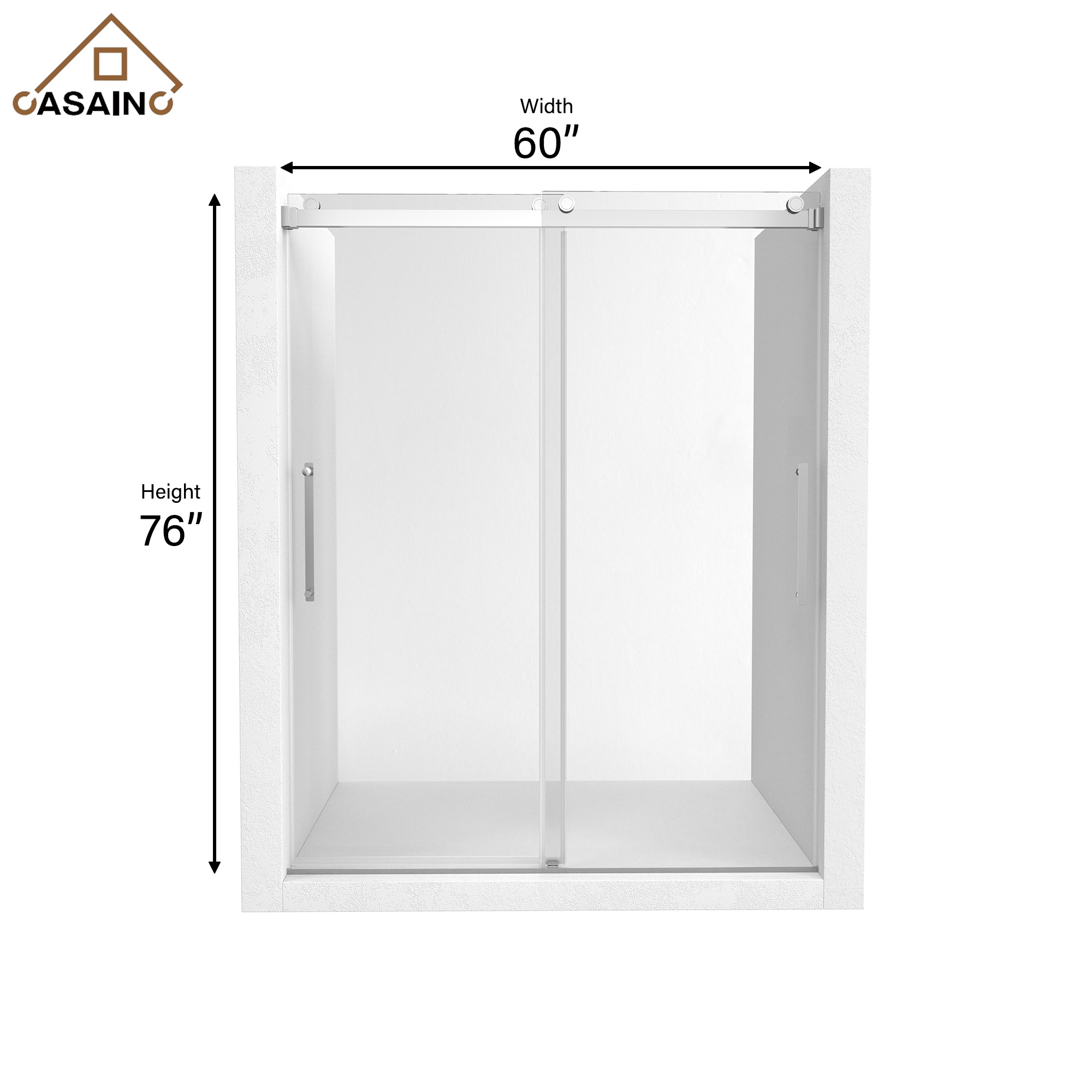 60"x76" Double Sliding Frameless Shower Door in Matte Black/Brushed Nickel/Chrome, Rounded Corners Tempered Glass with SGCC Certification, Reversible Design