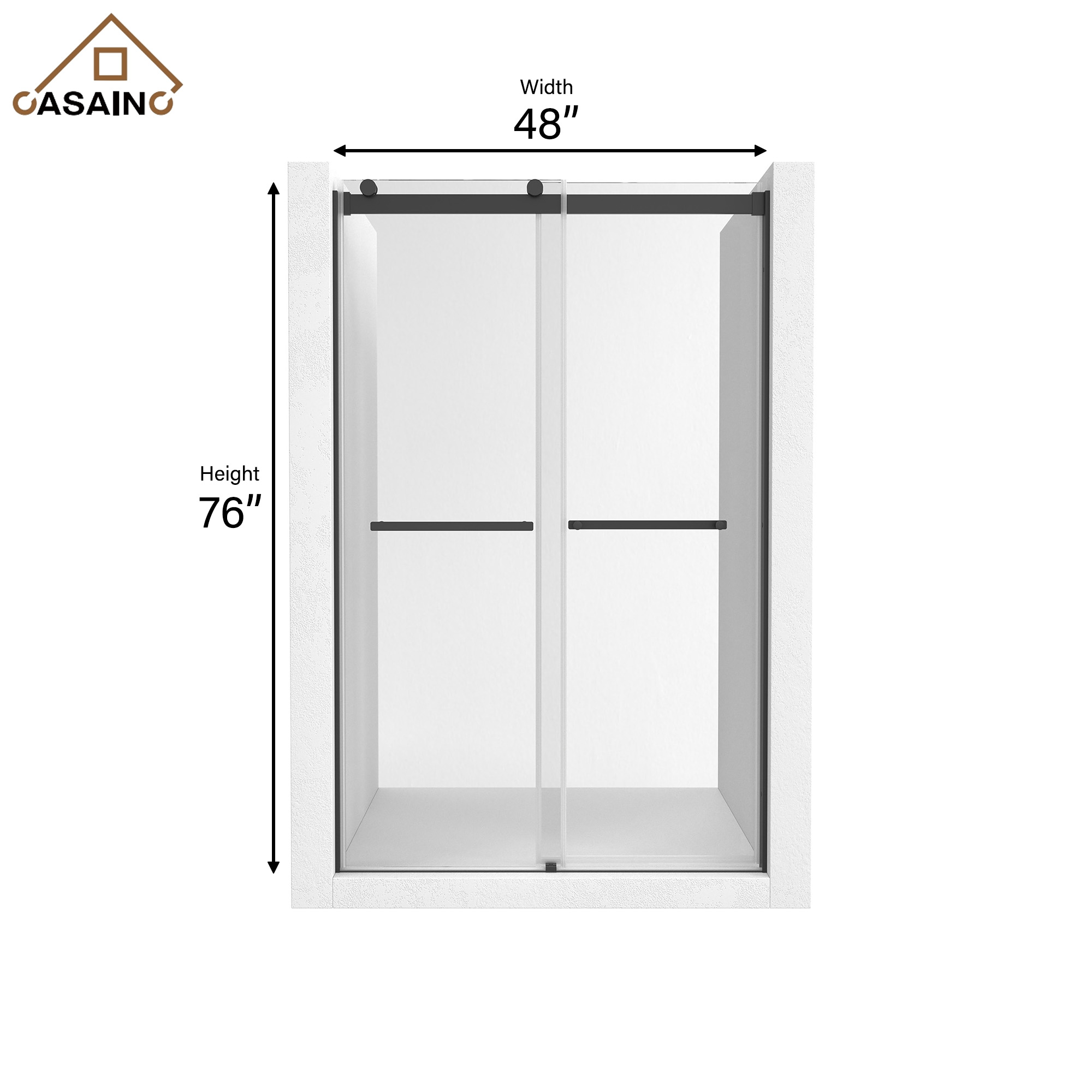 48"x76" Double Frameless Shower Door in Matte Black/Brushed Nickel/Chrome, Sliding Shower Enclosure with Rounded Corners Tempered Glass