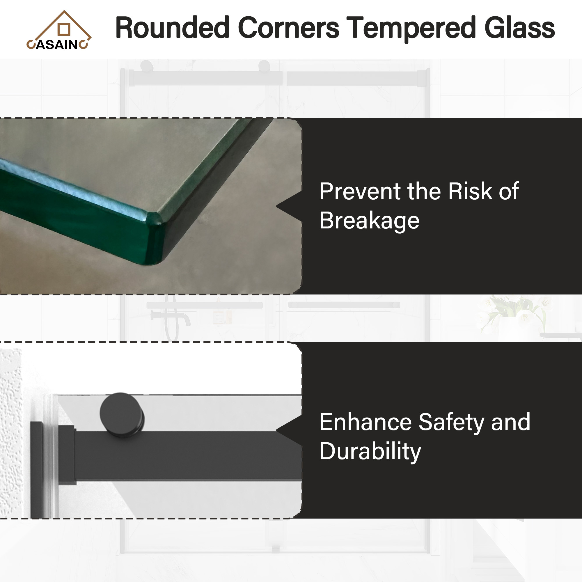 48"x76" Double Frameless Shower Door in Matte Black/Brushed Nickel/Chrome, Sliding Shower Enclosure with Rounded Corners Tempered Glass