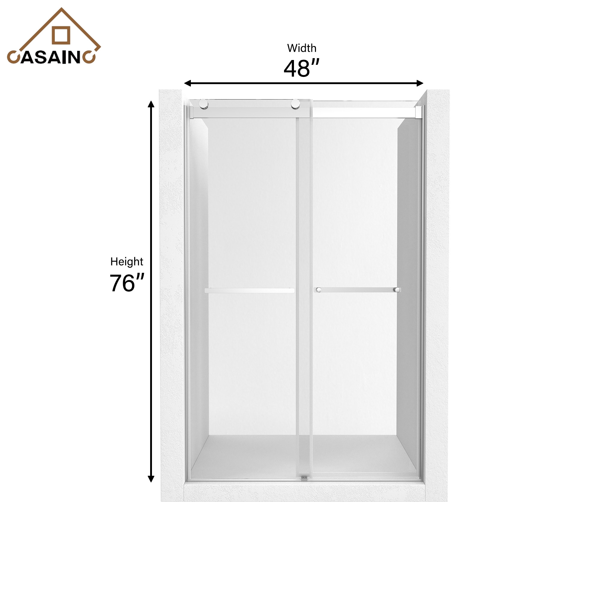 48"x76" Double Frameless Shower Door in Matte Black/Brushed Nickel/Chrome, Sliding Shower Enclosure with Rounded Corners Tempered Glass