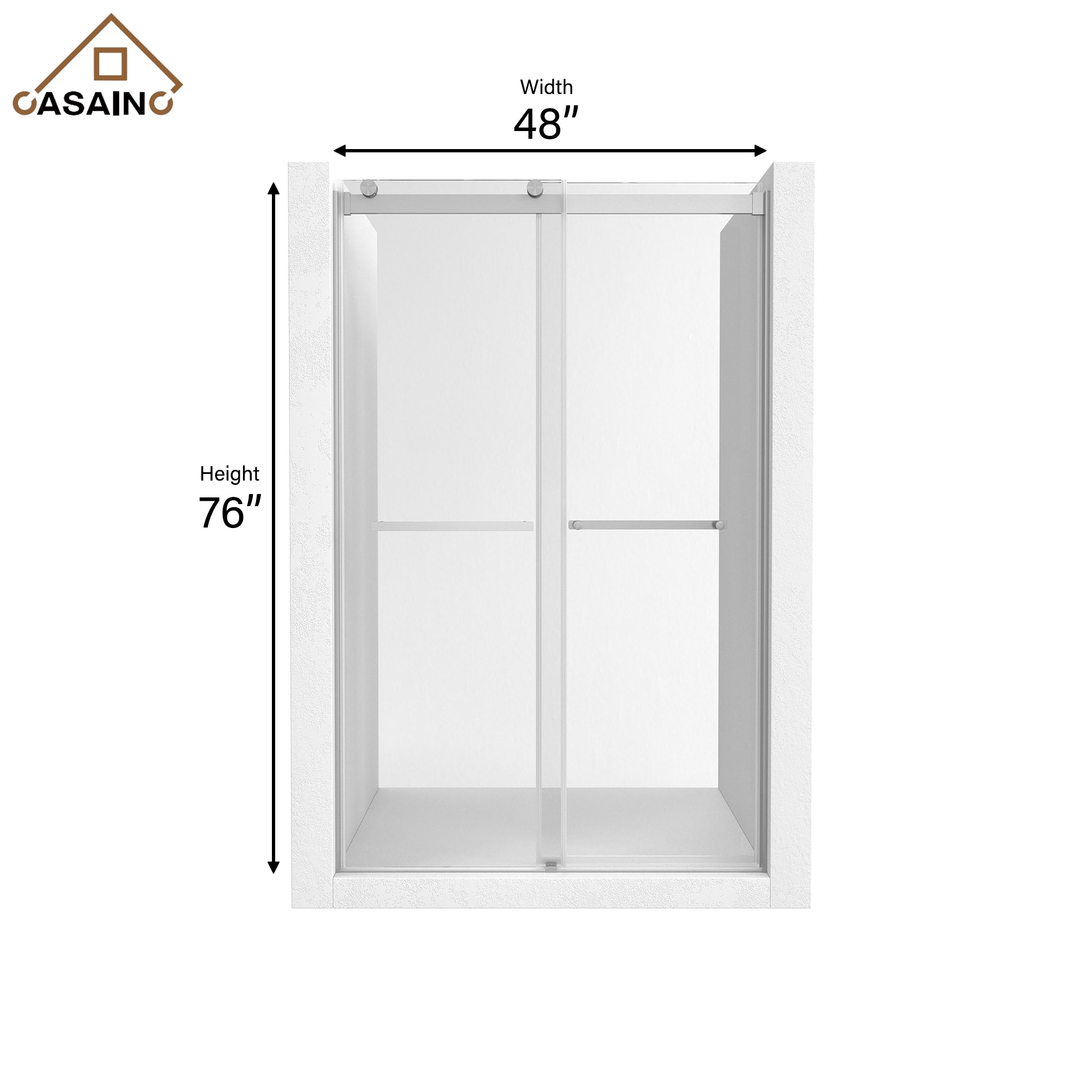 48"x76" Double Frameless Shower Door in Matte Black/Brushed Nickel/Chrome, Sliding Shower Enclosure with Rounded Corners Tempered Glass