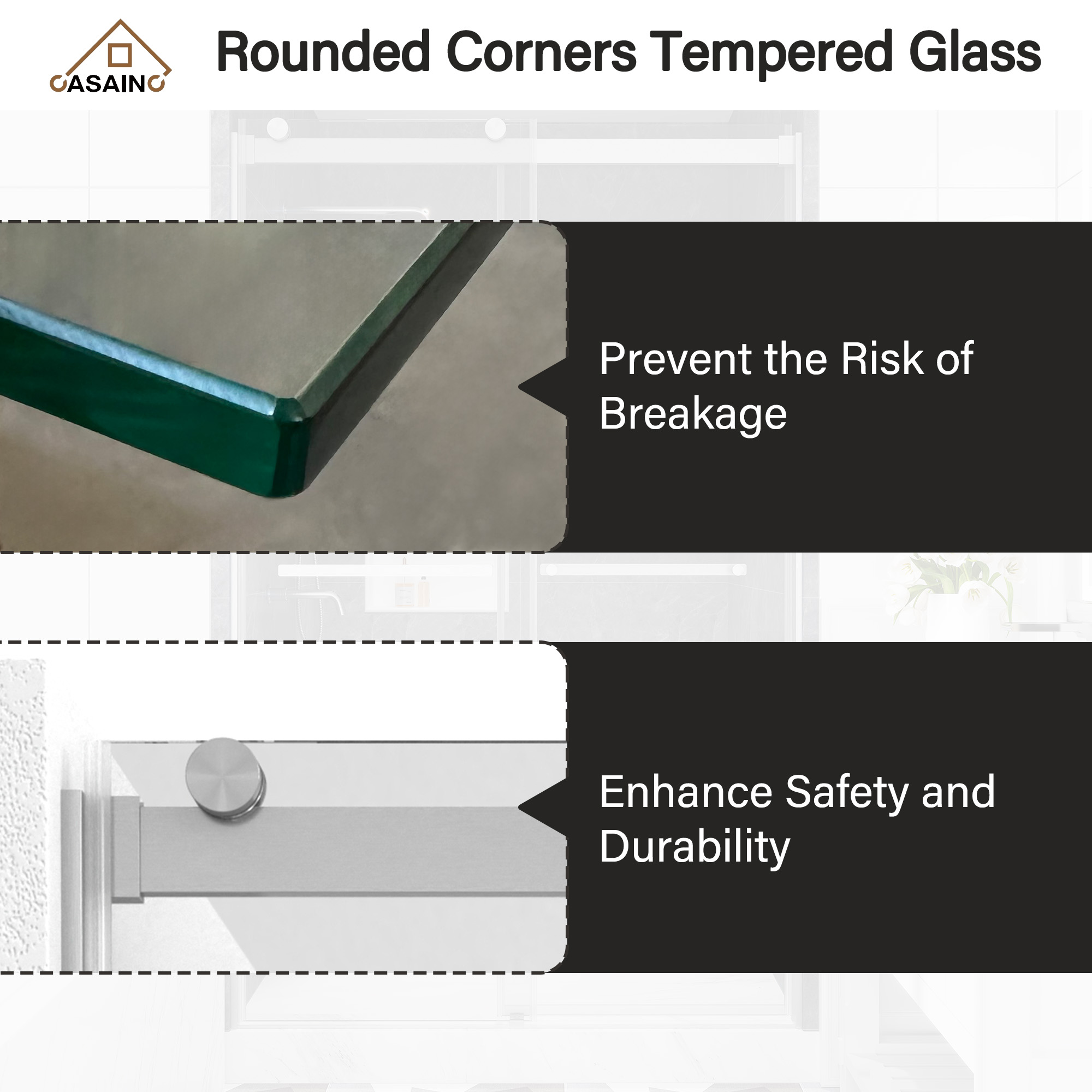 48"x76" Double Frameless Shower Door in Matte Black/Brushed Nickel/Chrome, Sliding Shower Enclosure with Rounded Corners Tempered Glass