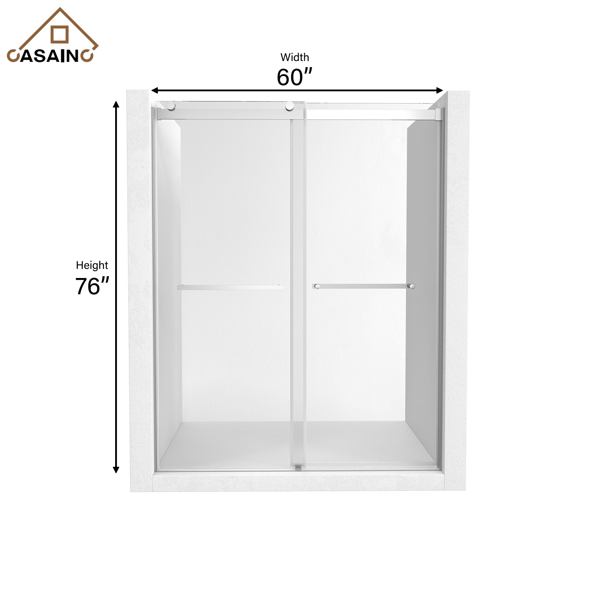 60"x76" Double Sliding Frameless Shower Door in Matte Black/Brushed Nickel/Chrome, 5/16" Thick Tempered Glass Shower Enclosure