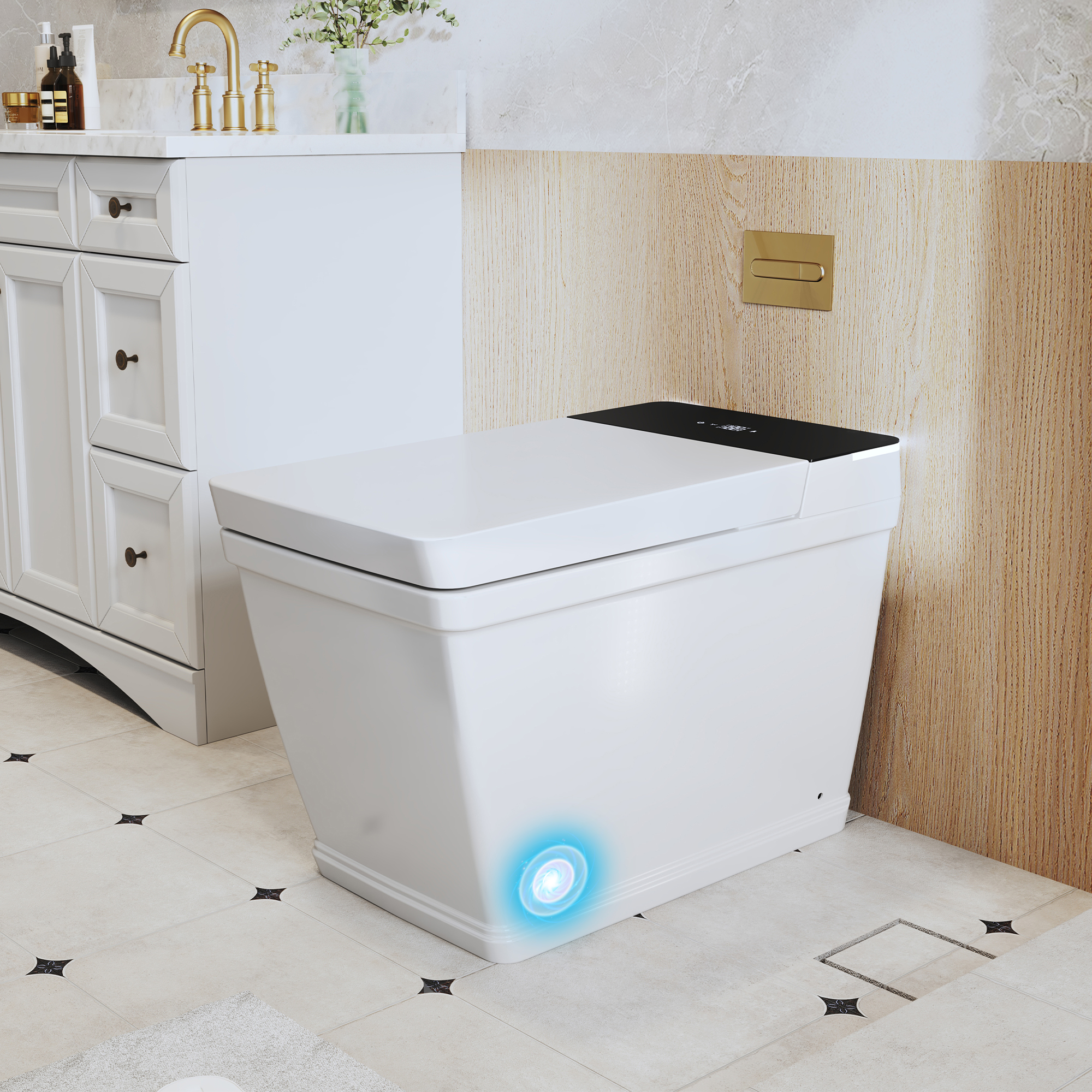 White Elongated Smart Bidet Toilet with UV Sterilization and Remote Control