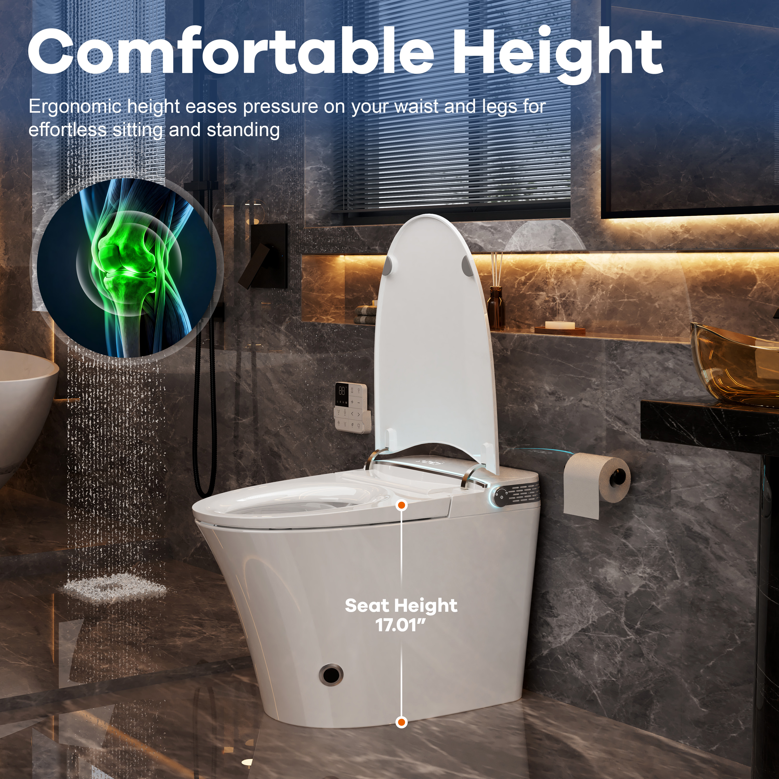 Mordern One-piece Elongated Smart Bidet Toilet with Digital Display, Auto Lid, Heated Seat & Dual Flush