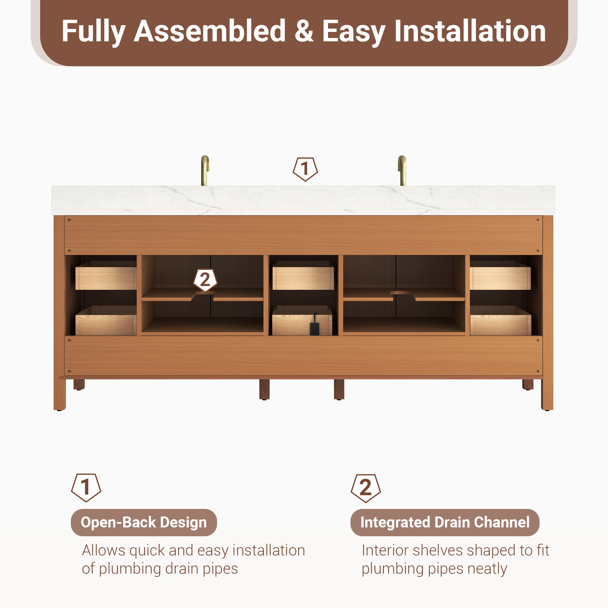 84" Freestanding Bathroom Vanity with Double Sink and Engineering Stone Top