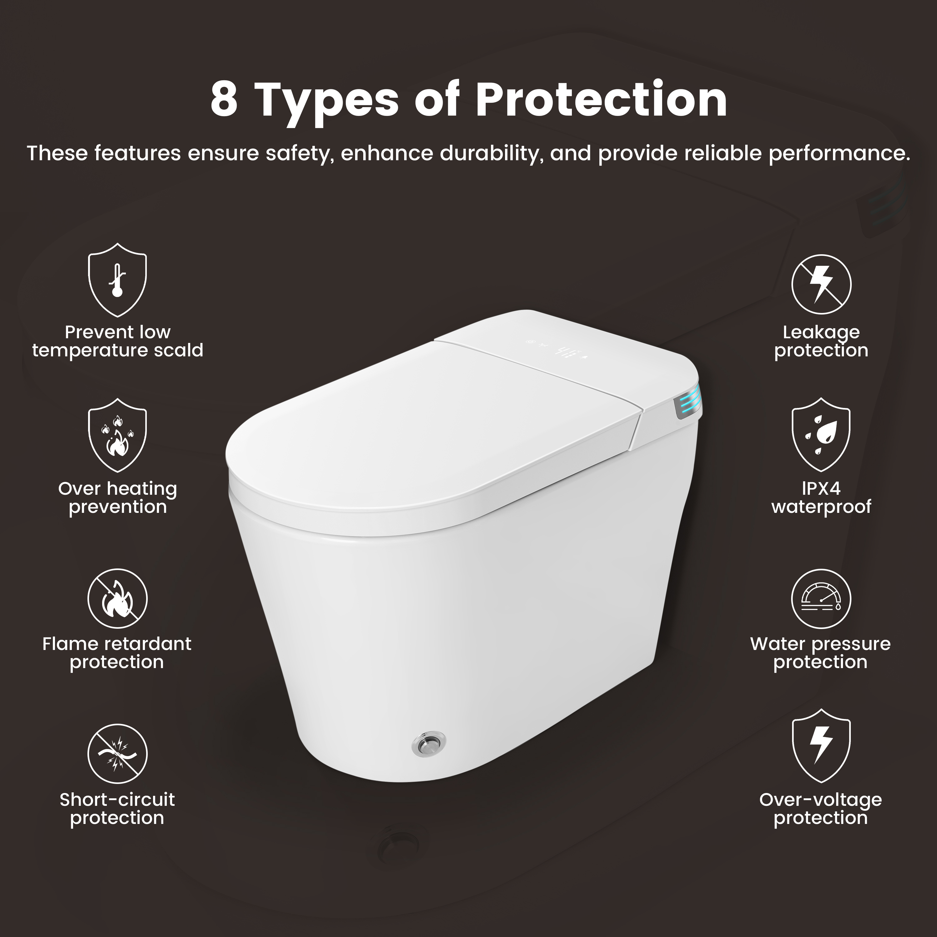 Modern Antibacterial Ceramic Smart Toilet with Side Ambient Lighting