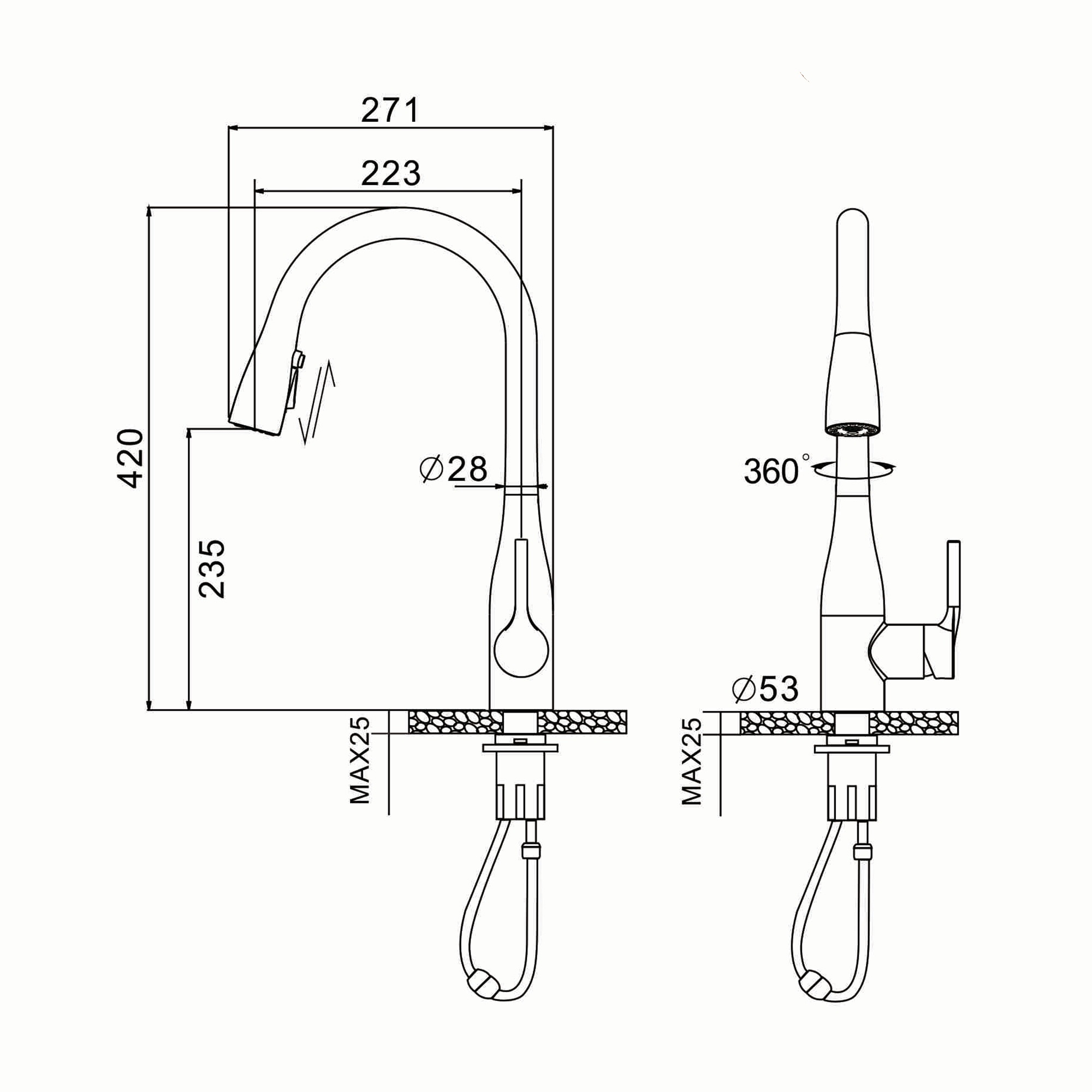Pull Down Kitchen Faucet with Spray & Stream Modes Durable Finish