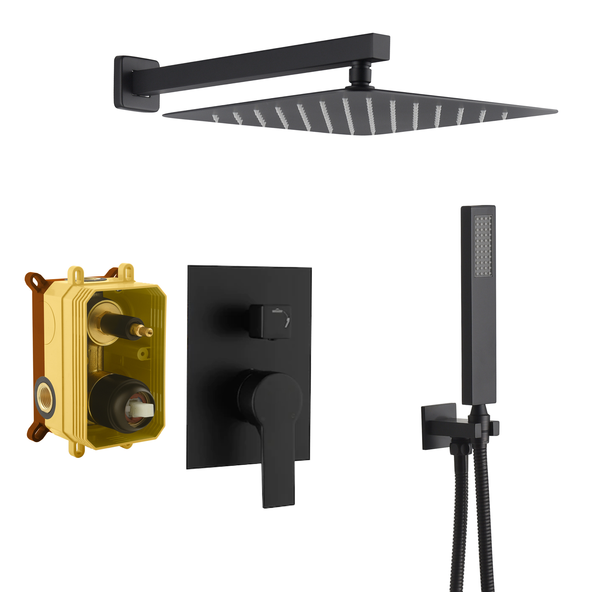 Complete Shower System 1-Spray Patterns with 2.5 GPM 10 in. Wall Mount Dual Shower Heads in Matte Black Complete Shower System 1-Spray Patterns with 2.5 GPM 10 in. Wall Mount Dual Shower Heads in Matte Black