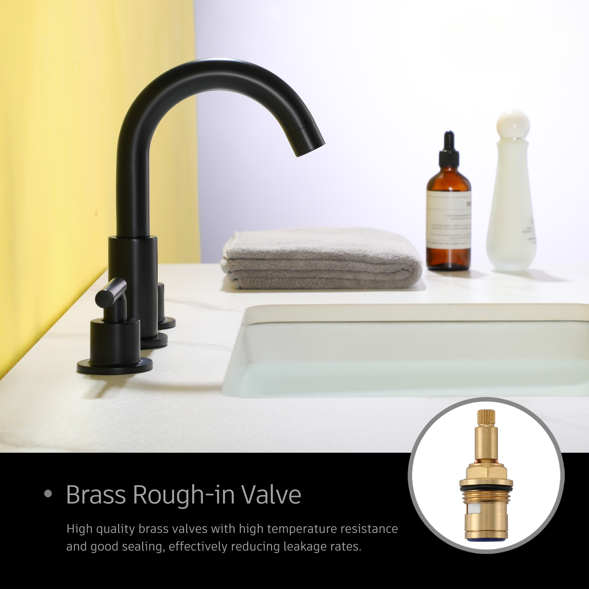 8" Widespread 3-Hole Mid-Arc Bathroom Sink Faucet with 2-Handle Design