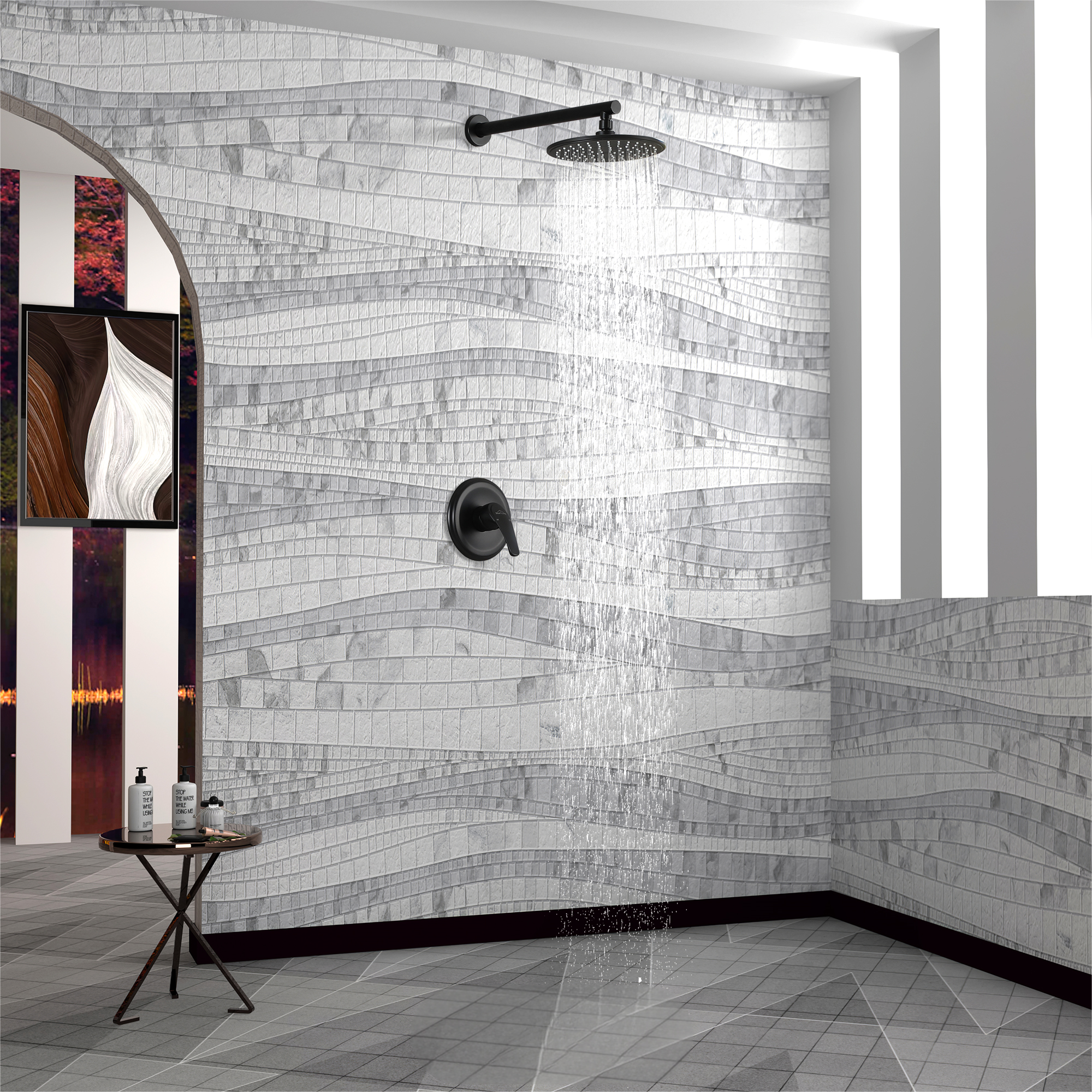 9" Wall Mounted Rain Shower System with Single Lever Handle & Pressure Balance Valve