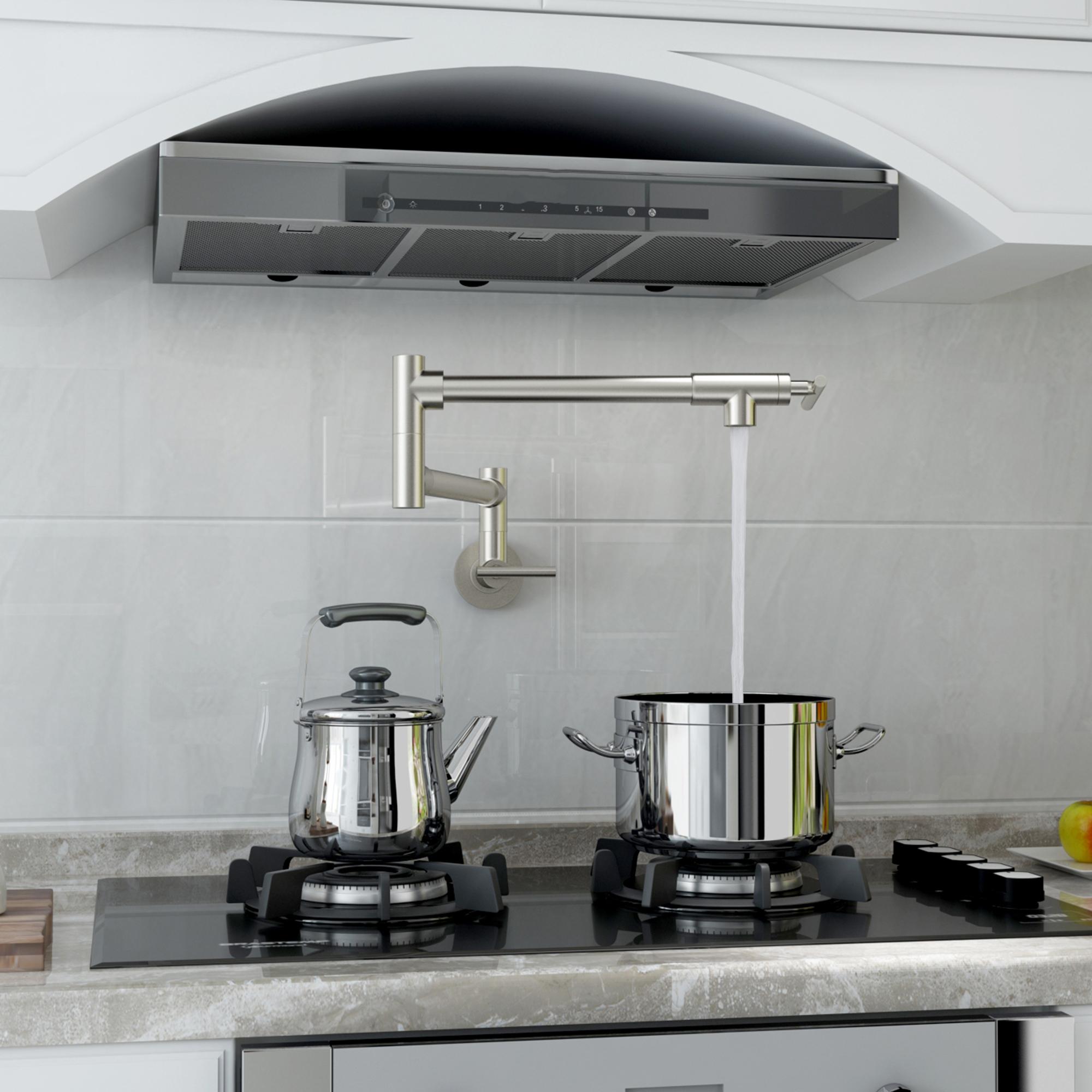 Wall Mount Pot Filler Kitchen Faucet with 360° Rotating Arm & Fast-Flow Aerator