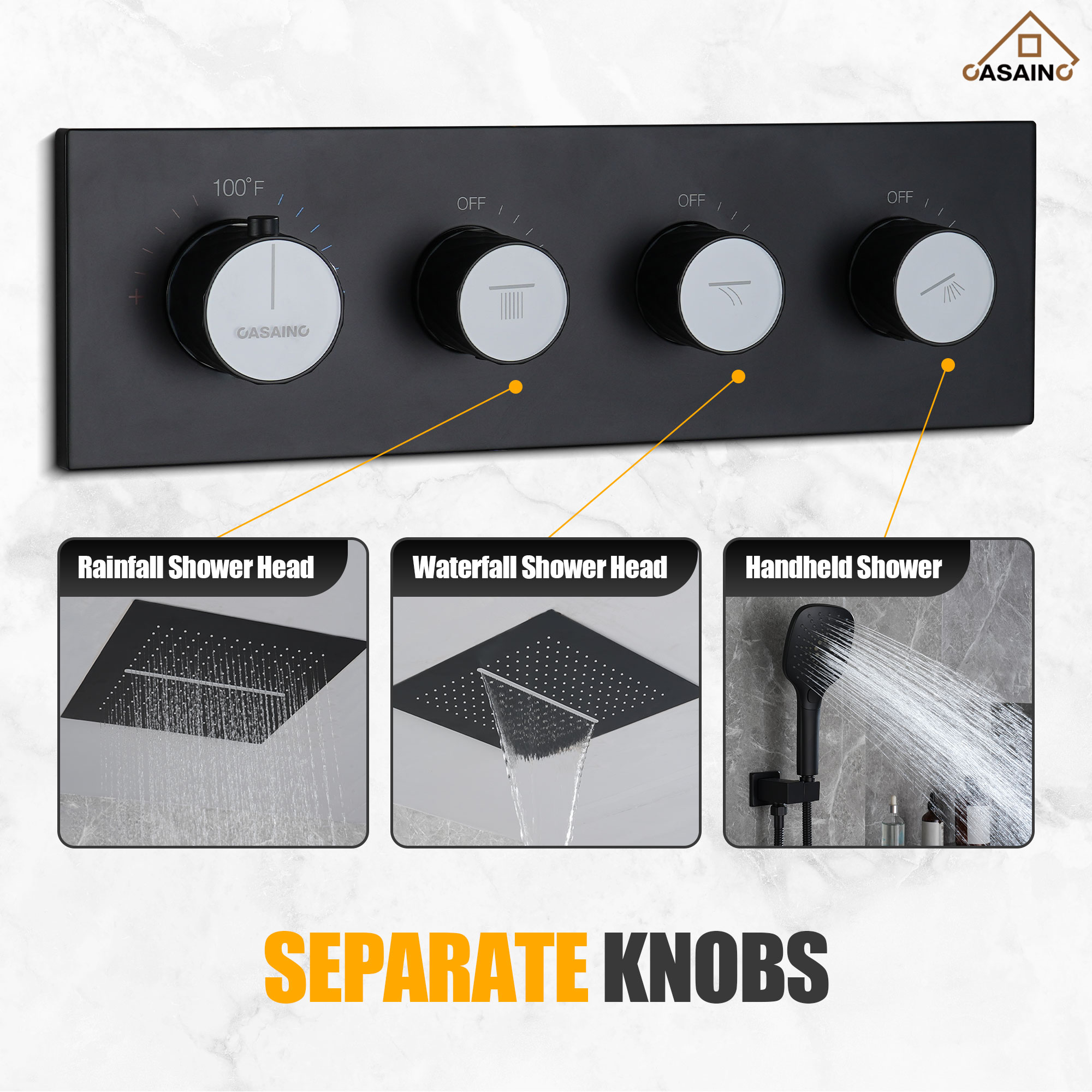 16'' Concealed Multi-Function Shower System 3-Spray Modes Showerhead