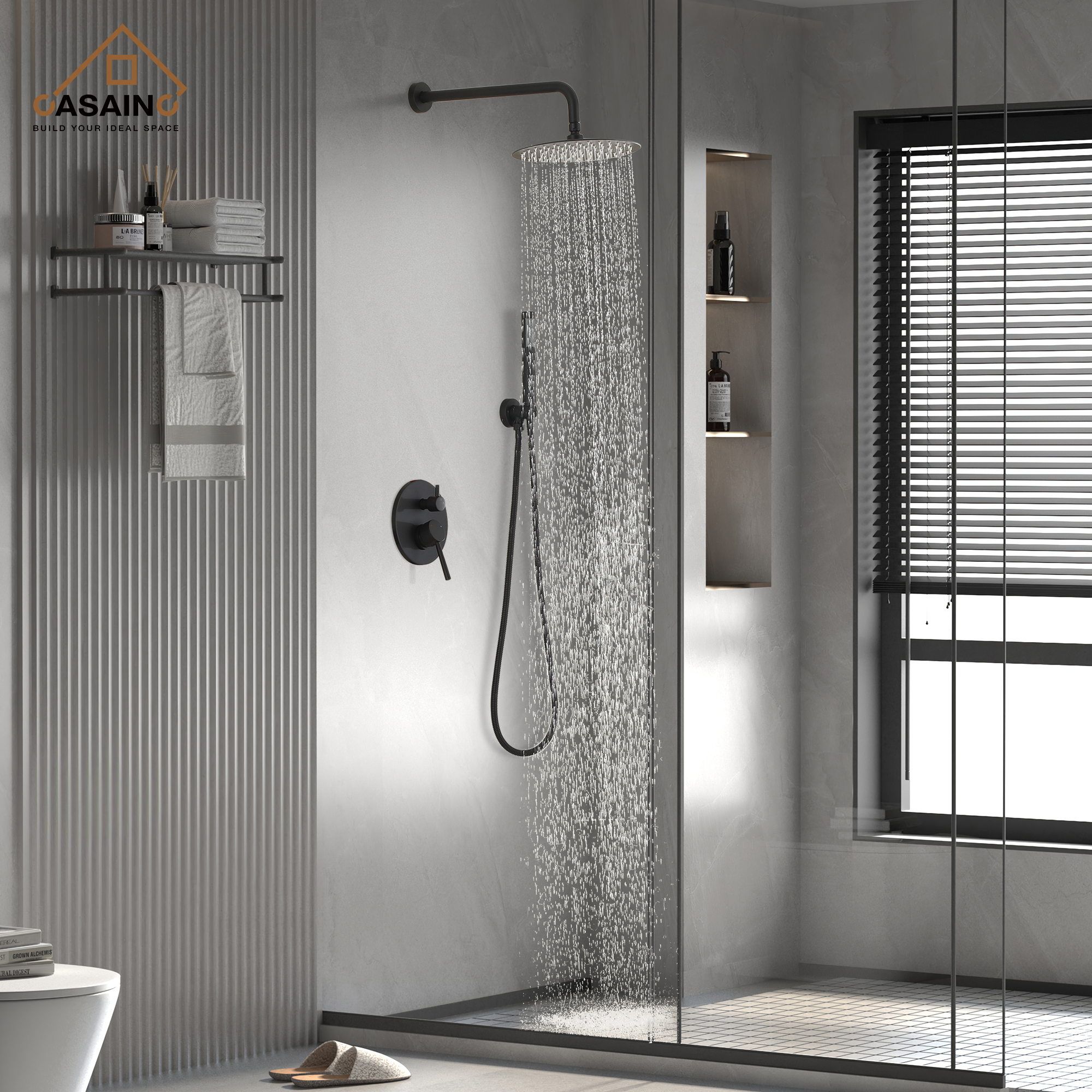 10" Matte Black Rain Shower System with Hand Shower
