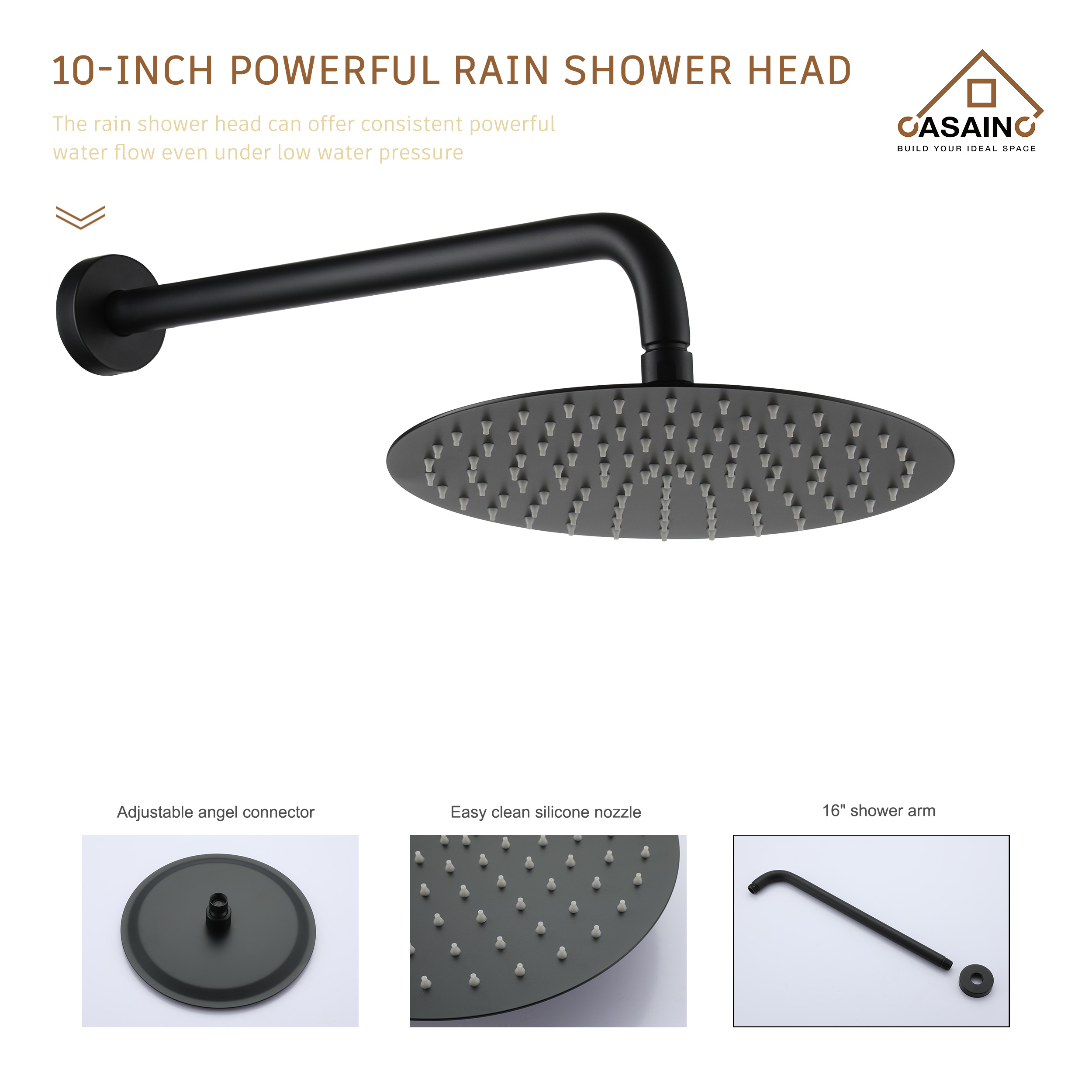 10" Matte Black Built-in Rainfall Shower System with Hand Shower
