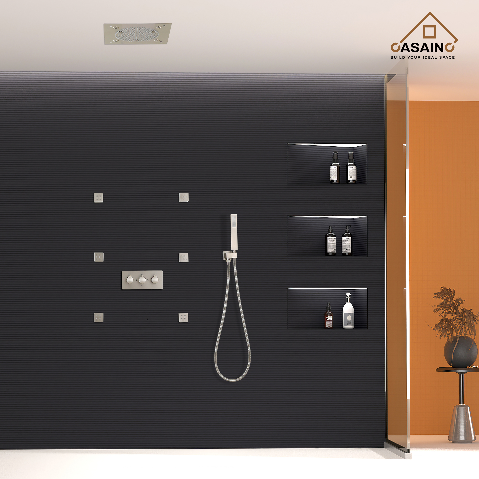 12.59" Flush-Mounted 3-Function Shower System with LED Lights