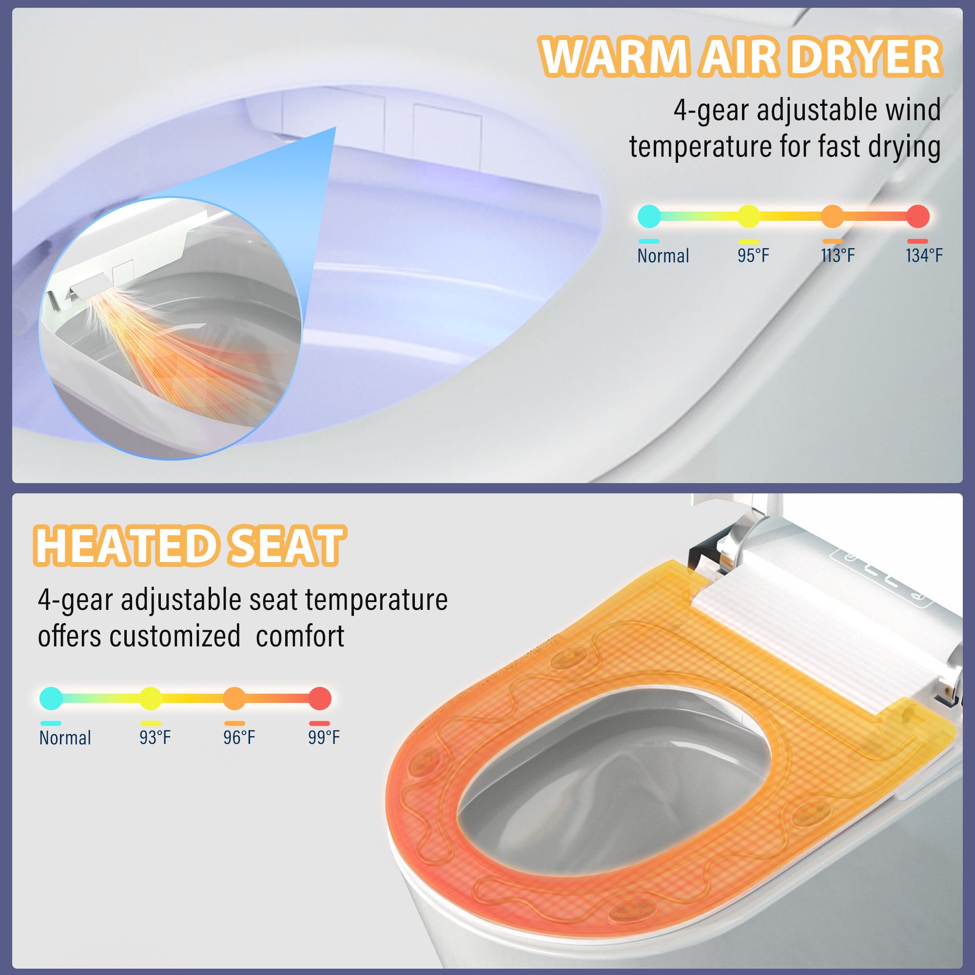 White Electric Smart Bidet Toilet with Foot Sensor Flush 1.28 GPF