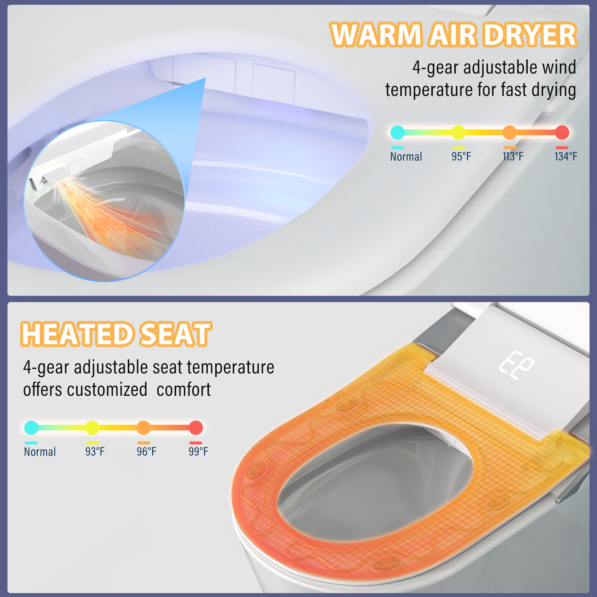 Electric Smart Bidet Toilet 1.28 GPF White Heated Seat Auto Flush