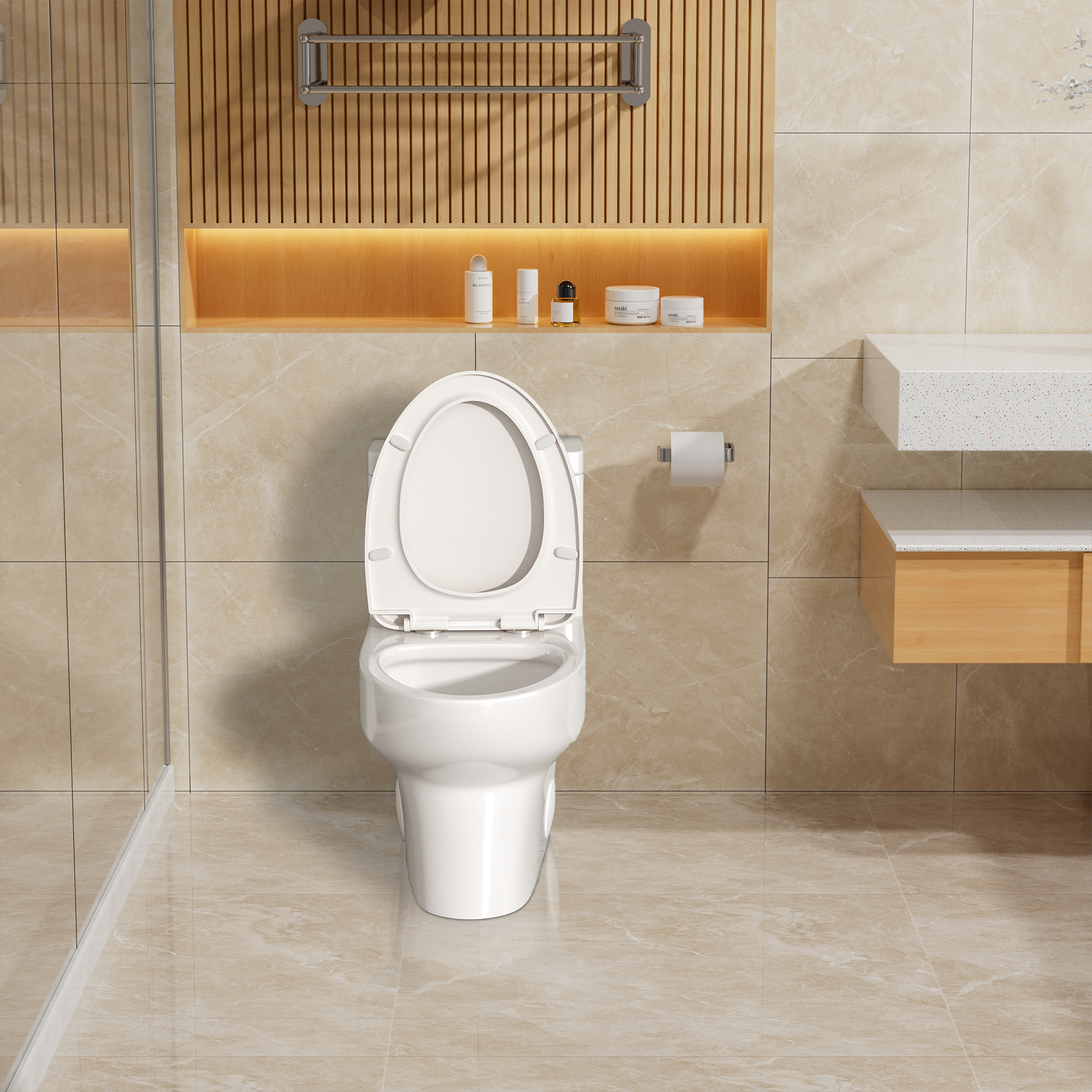 White Elongated One-Piece Toilet with Dual Flush and Seat Included