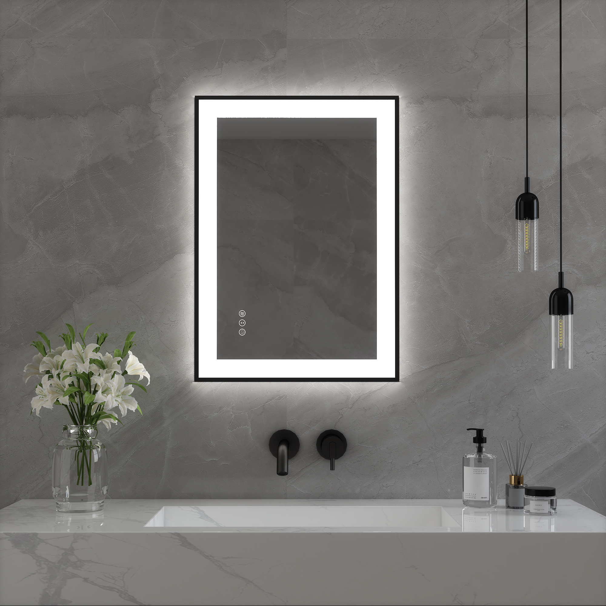 Tempered Glass LED Mirror with Aluminum Frame for Bathroom Vanity