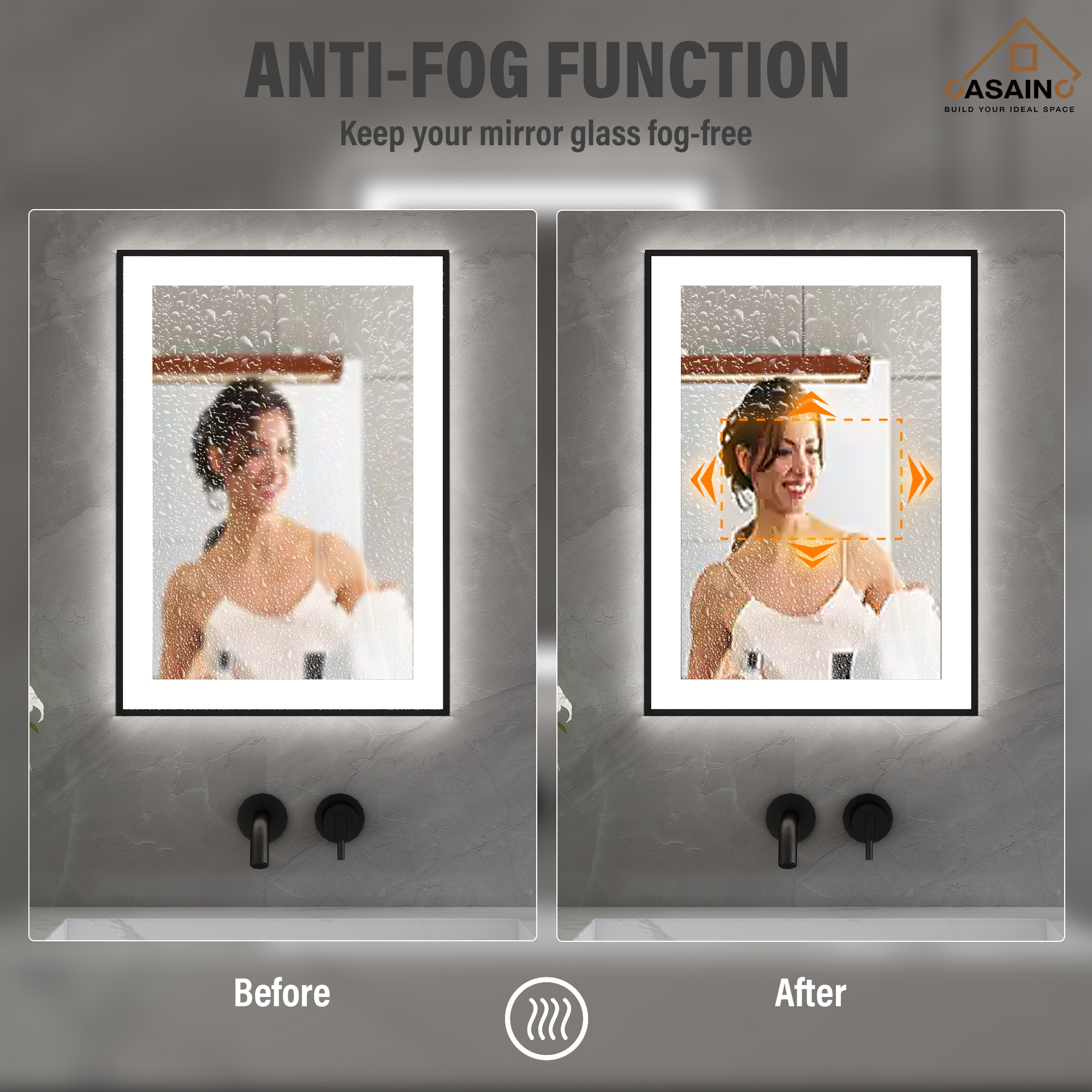 Tempered Glass LED Mirror with Aluminum Frame for Bathroom Vanity