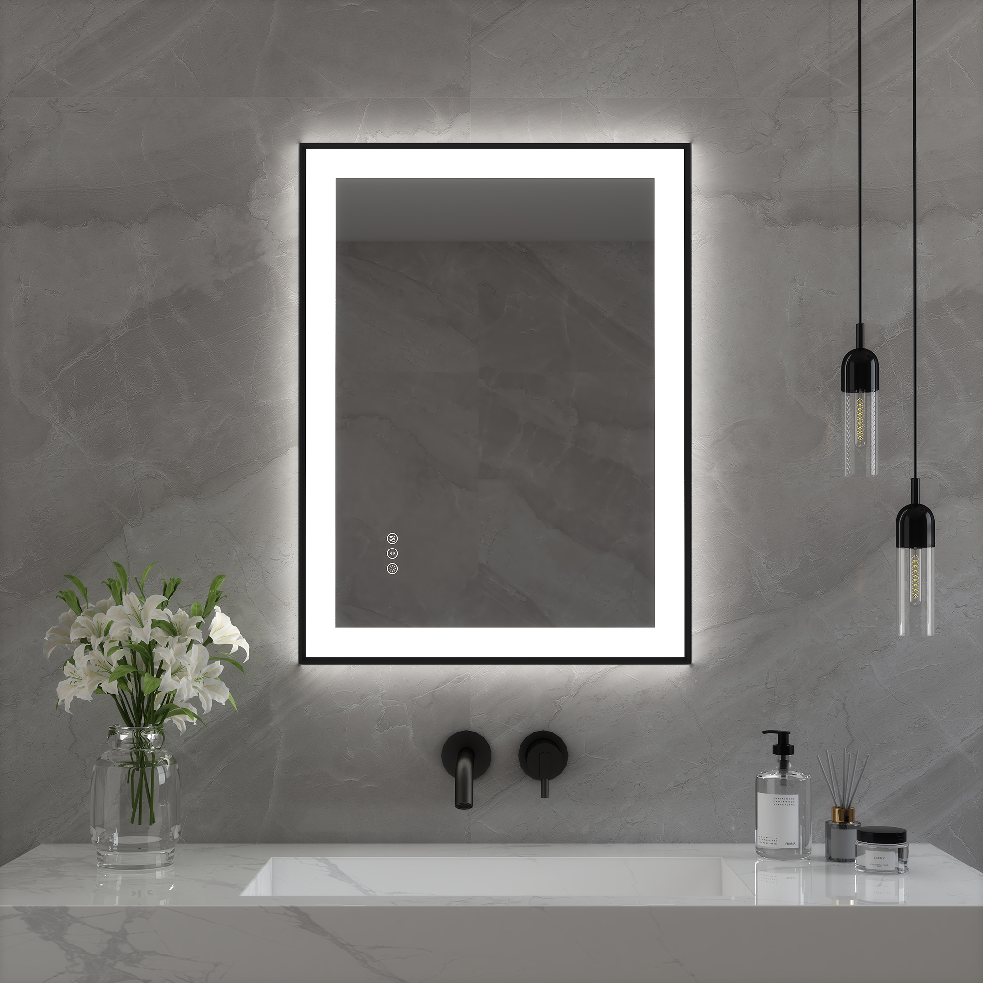 Tempered Glass LED Mirror with Aluminum Frame for Bathroom Vanity