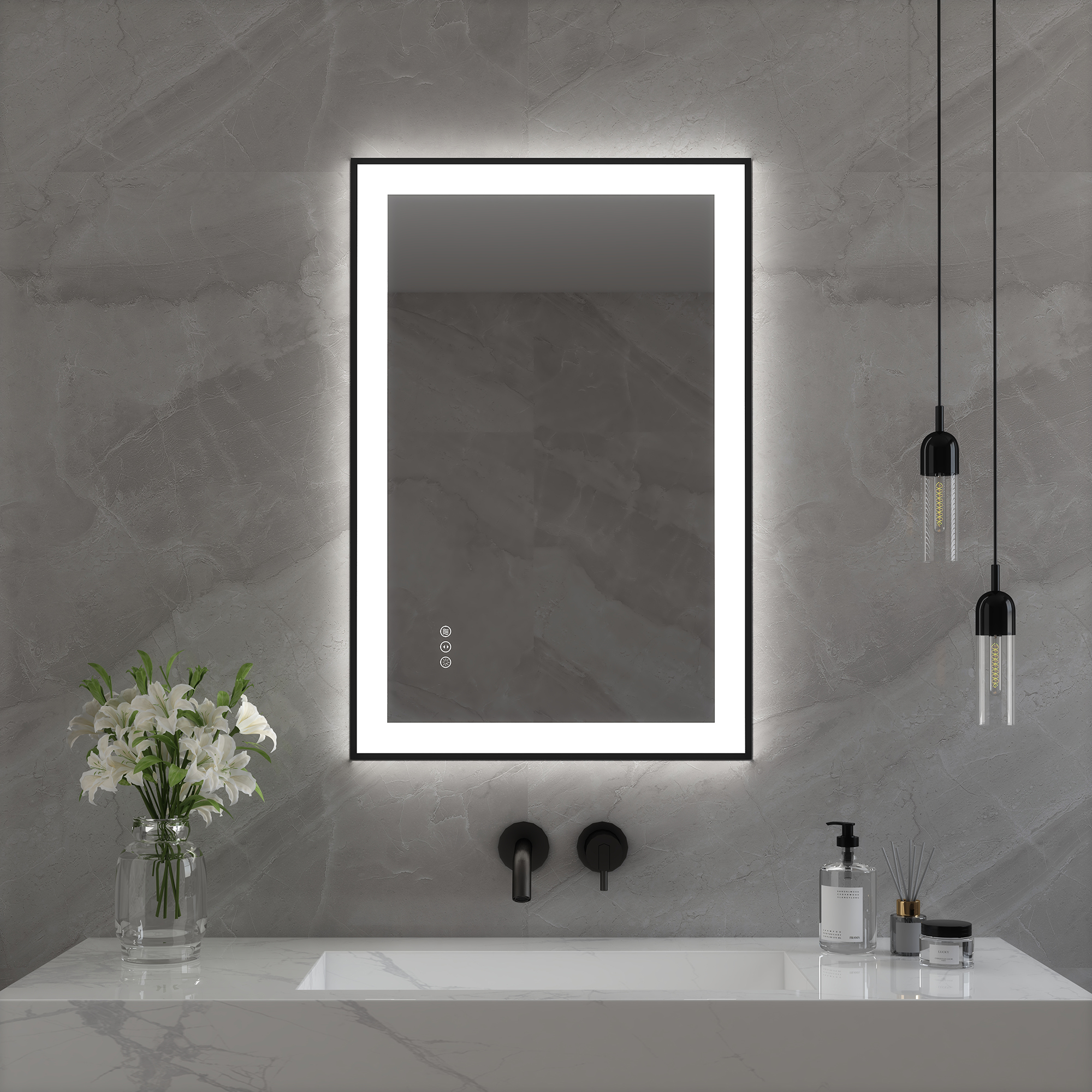 Tempered Glass LED Mirror with Aluminum Frame for Bathroom Vanity