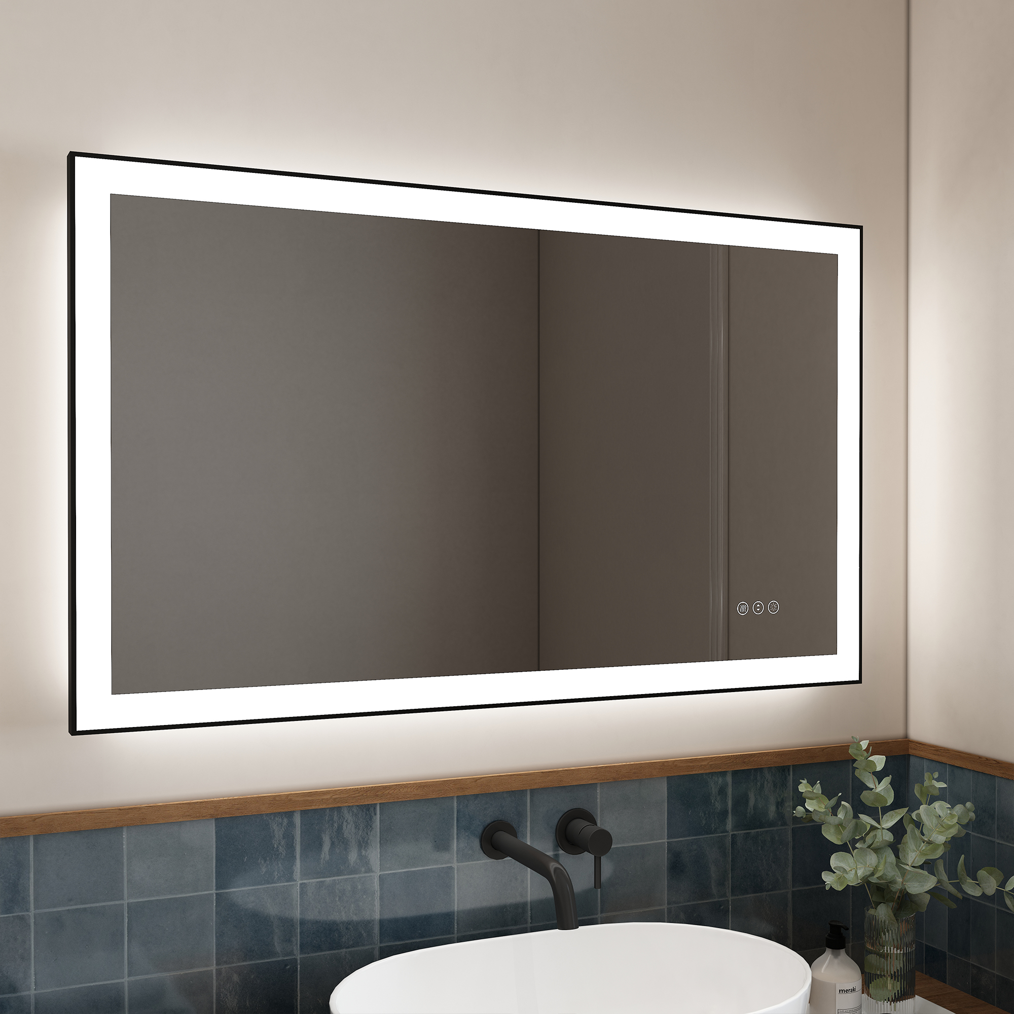 Tempered Glass LED Mirror with Aluminum Frame for Bathroom Vanity