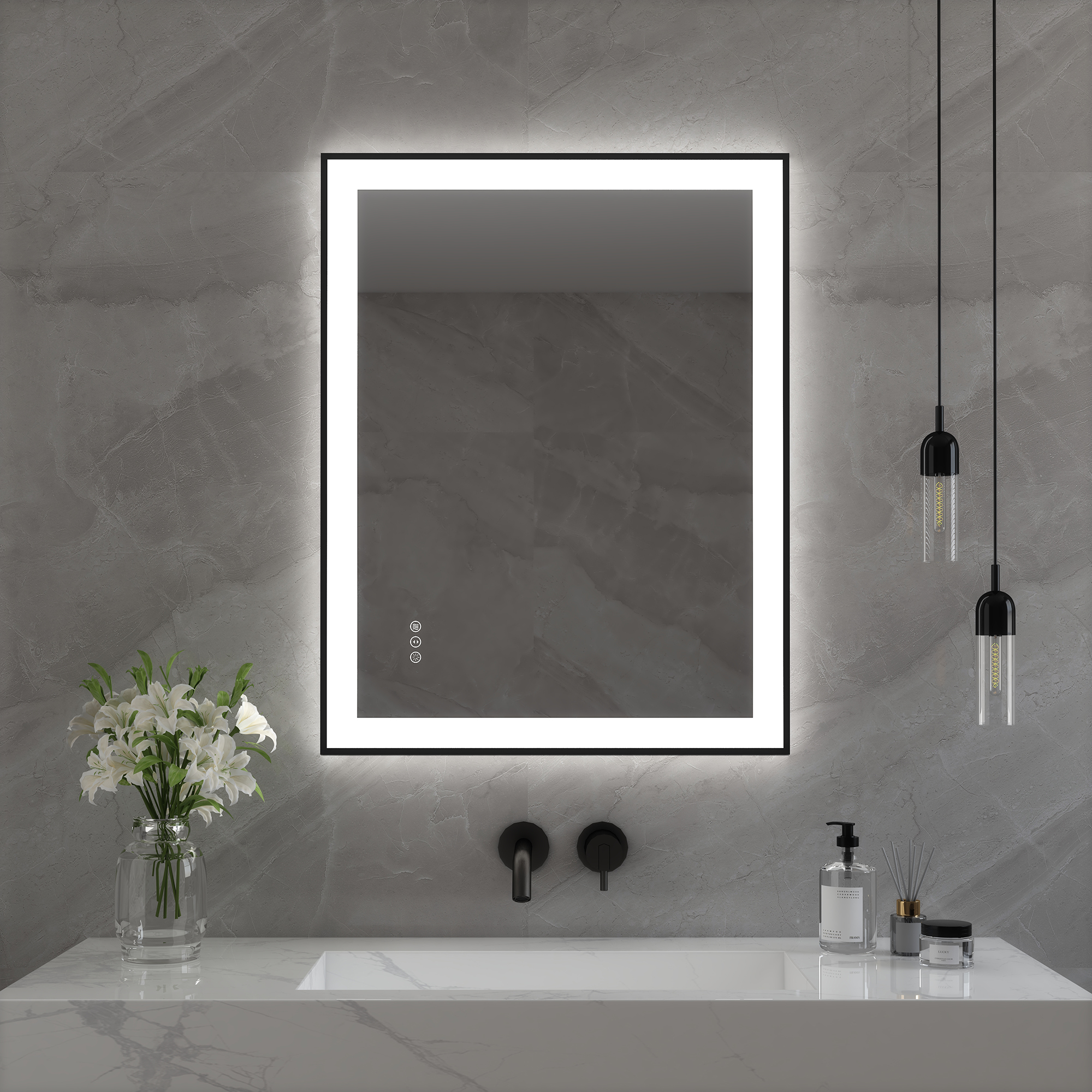 Tempered Glass LED Mirror with Aluminum Frame for Bathroom Vanity