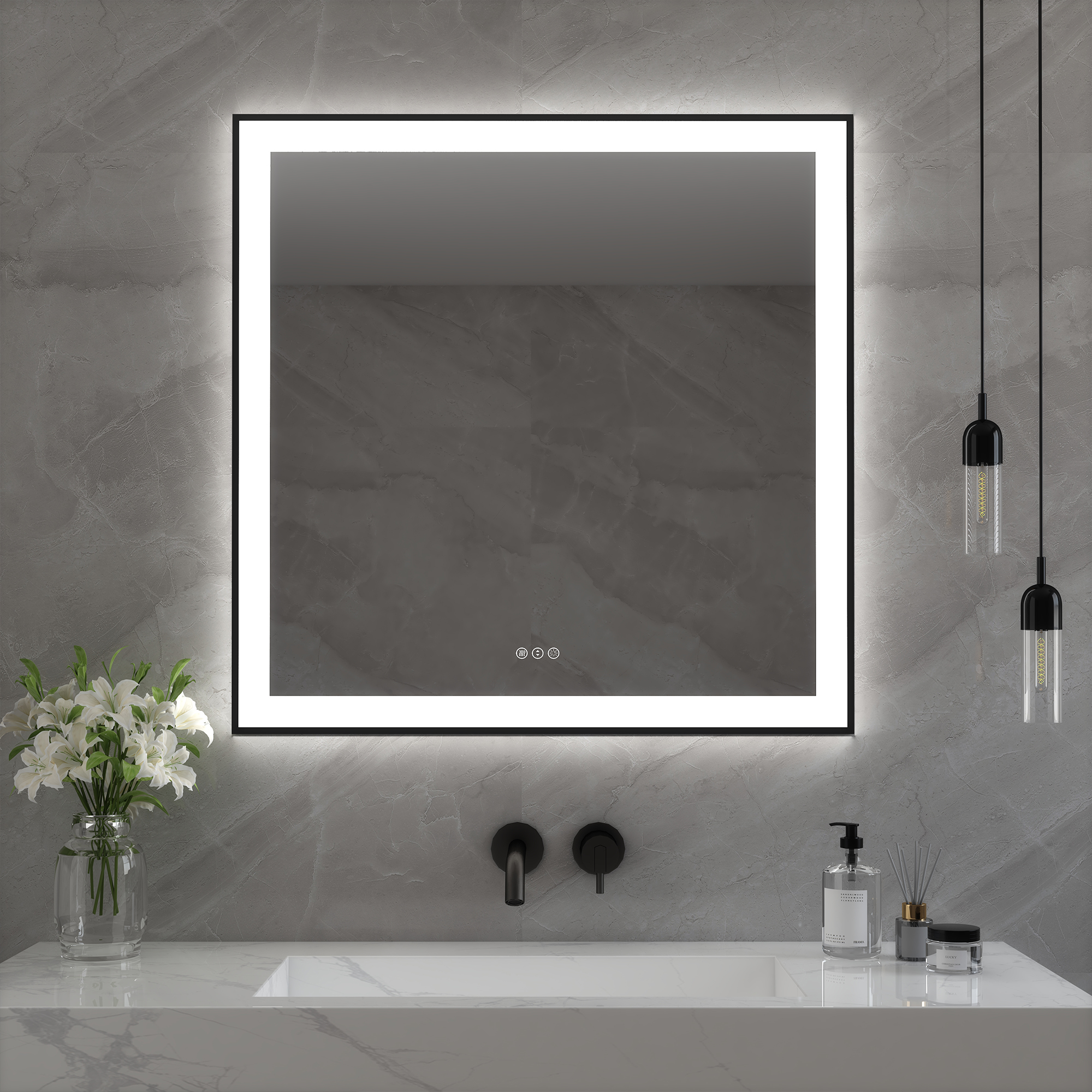 Tempered Glass LED Mirror with Aluminum Frame for Bathroom Vanity