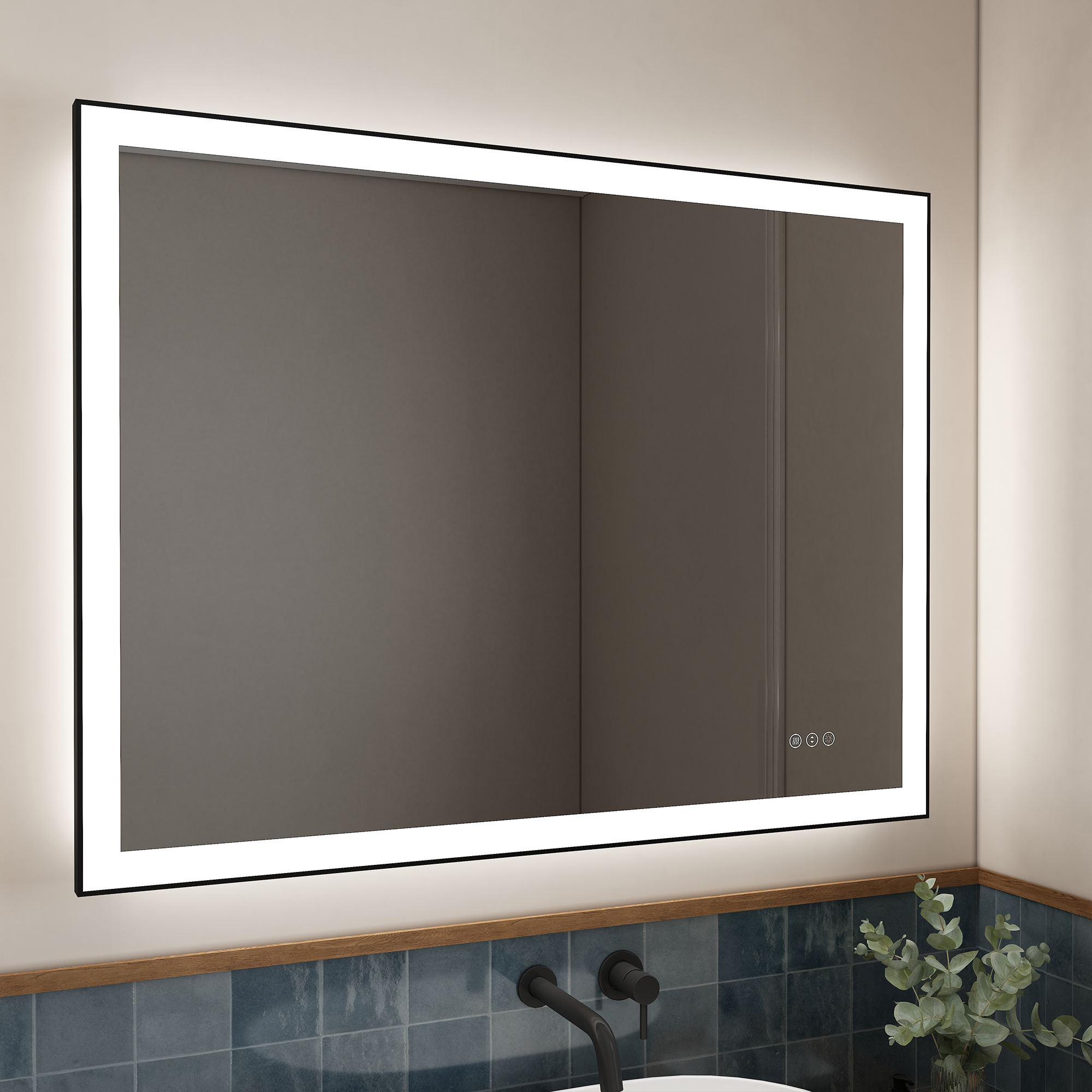 Tempered Glass LED Mirror with Aluminum Frame for Bathroom Vanity