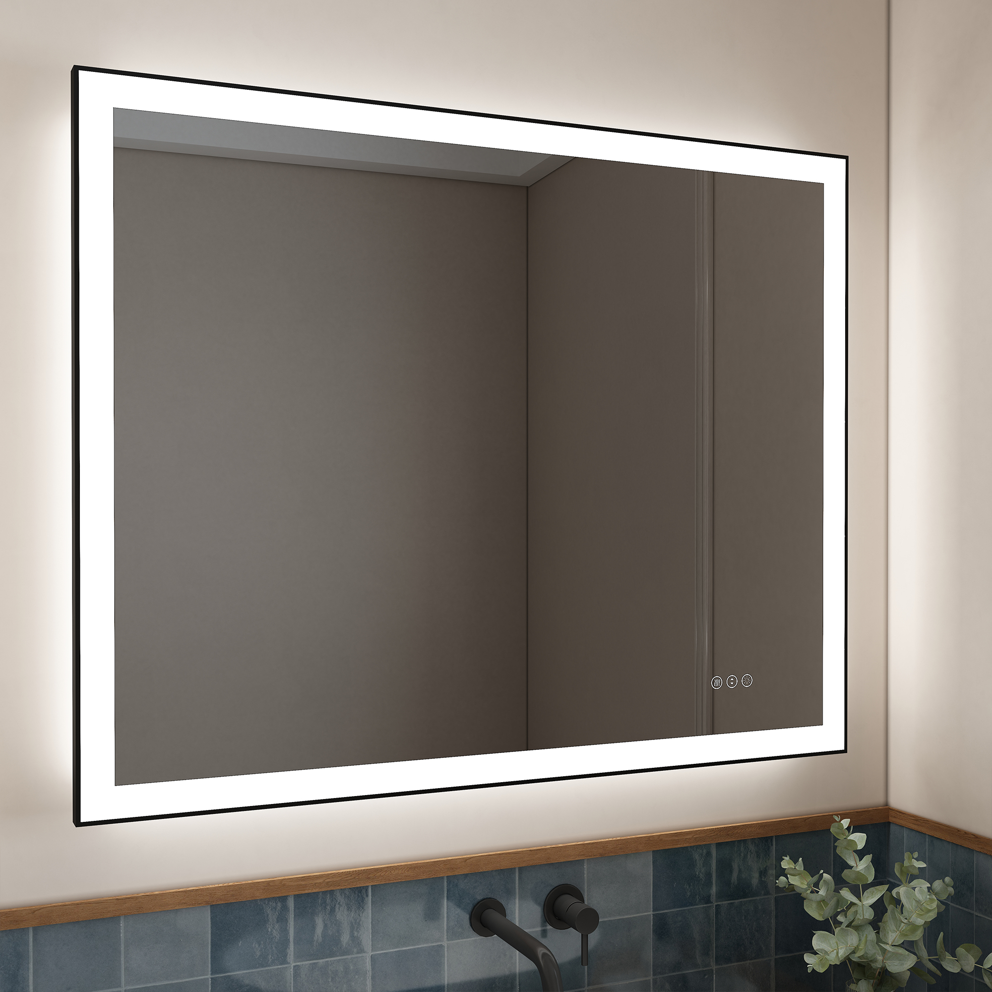 Tempered Glass LED Mirror with Aluminum Frame for Bathroom Vanity