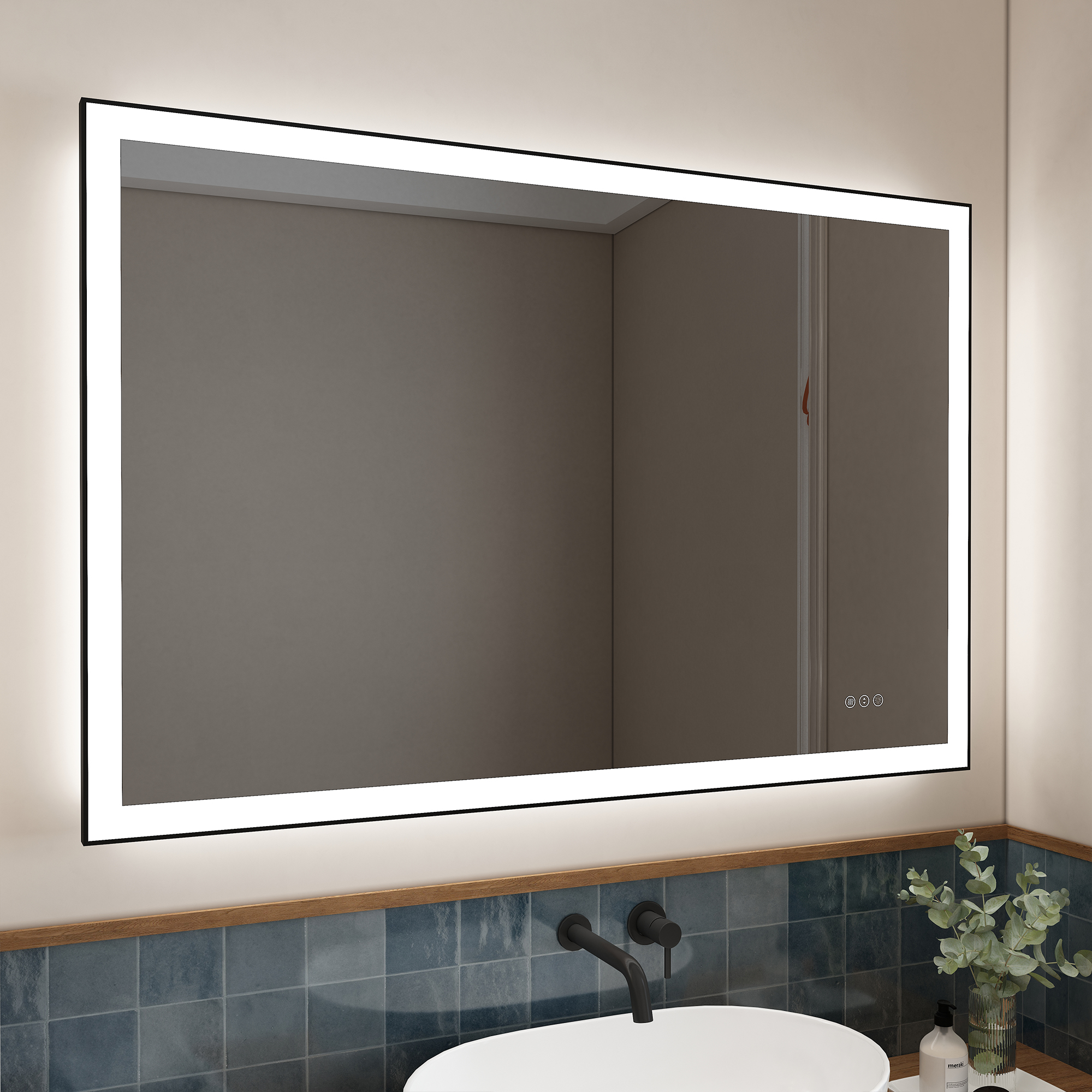 Tempered Glass LED Mirror with Aluminum Frame for Bathroom Vanity