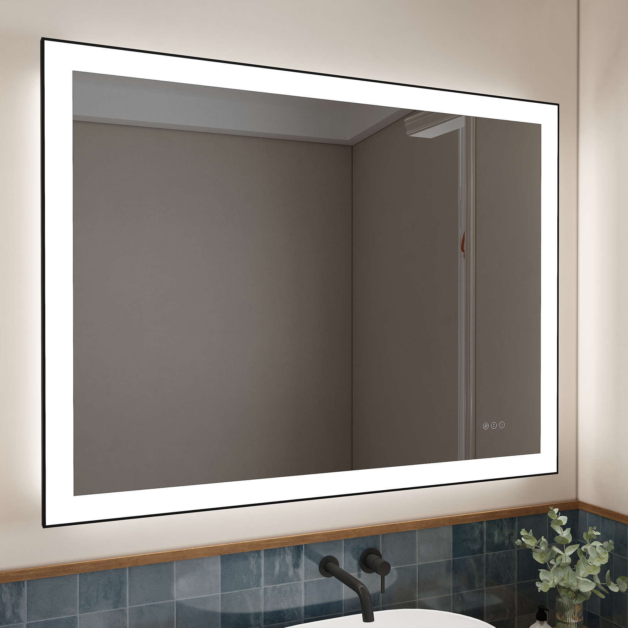 Tempered Glass LED Mirror with Aluminum Frame for Bathroom Vanity