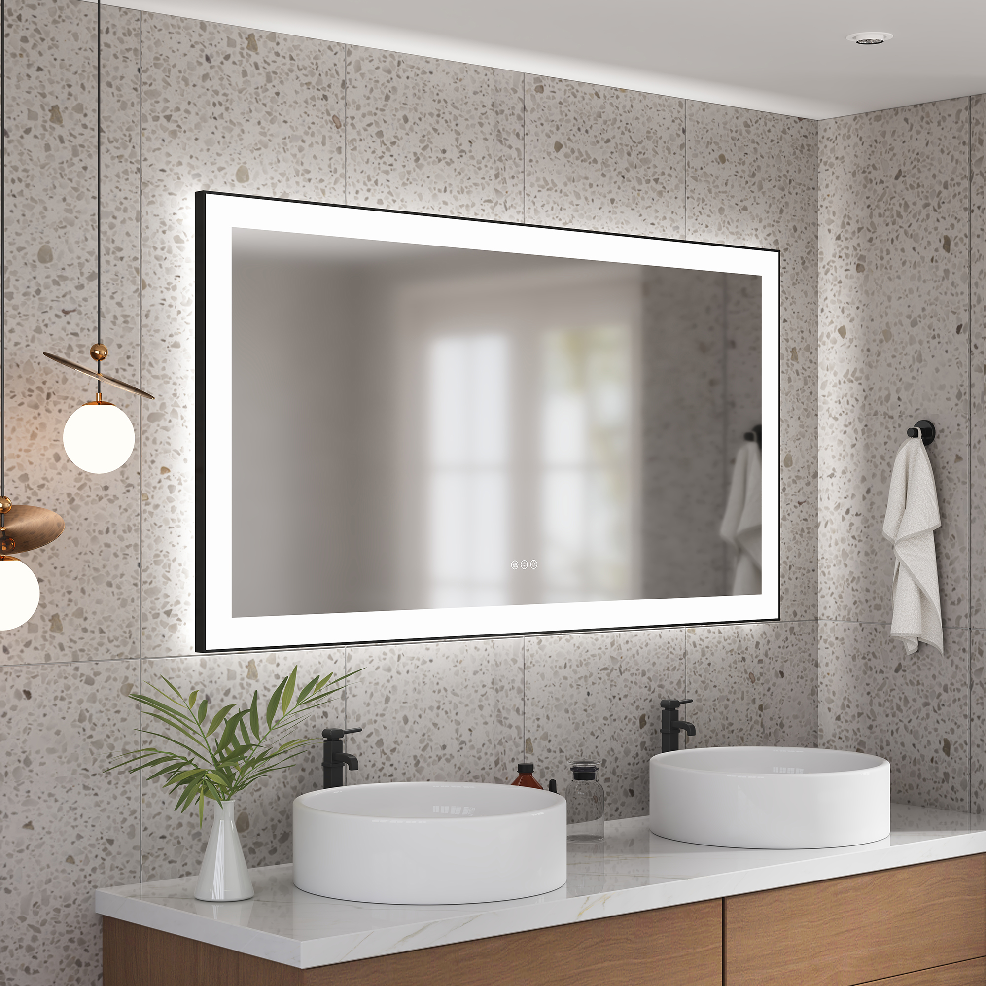 Tempered Glass LED Mirror with Aluminum Frame for Bathroom Vanity