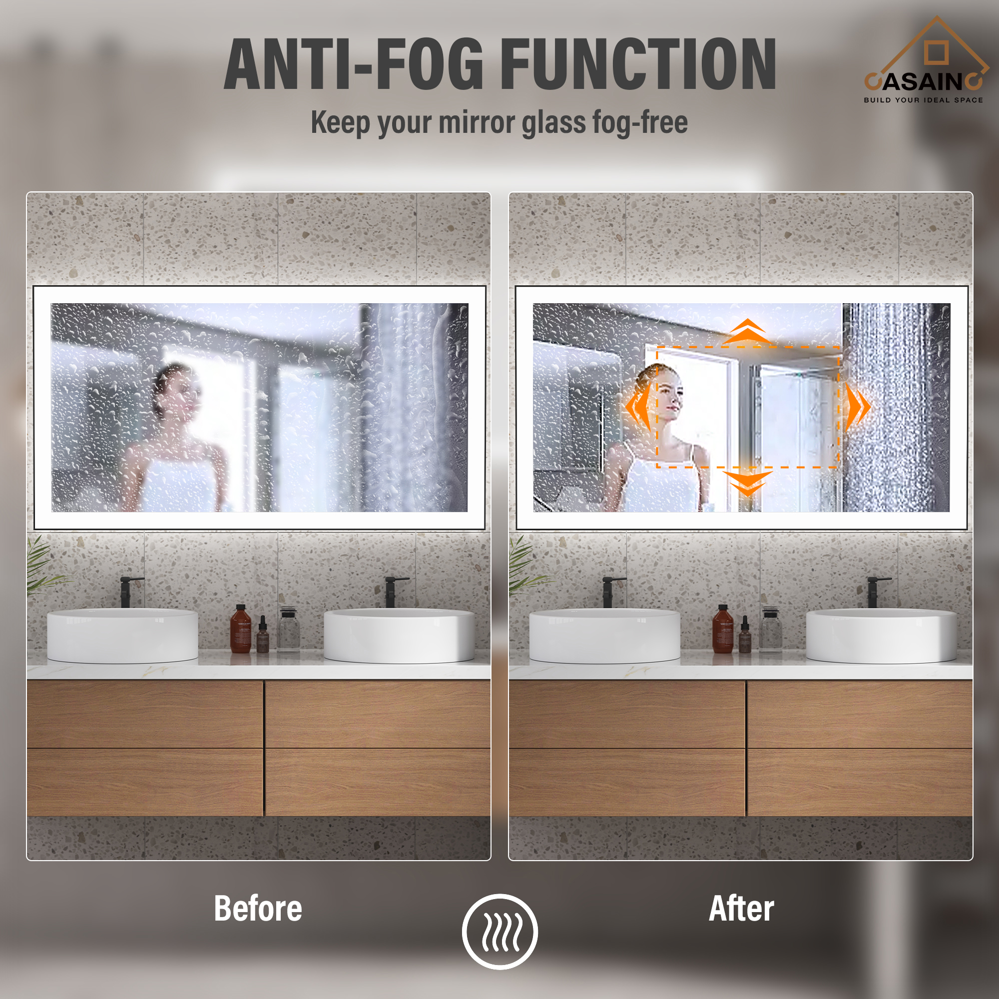 Tempered Glass LED Mirror with Aluminum Frame for Bathroom Vanity