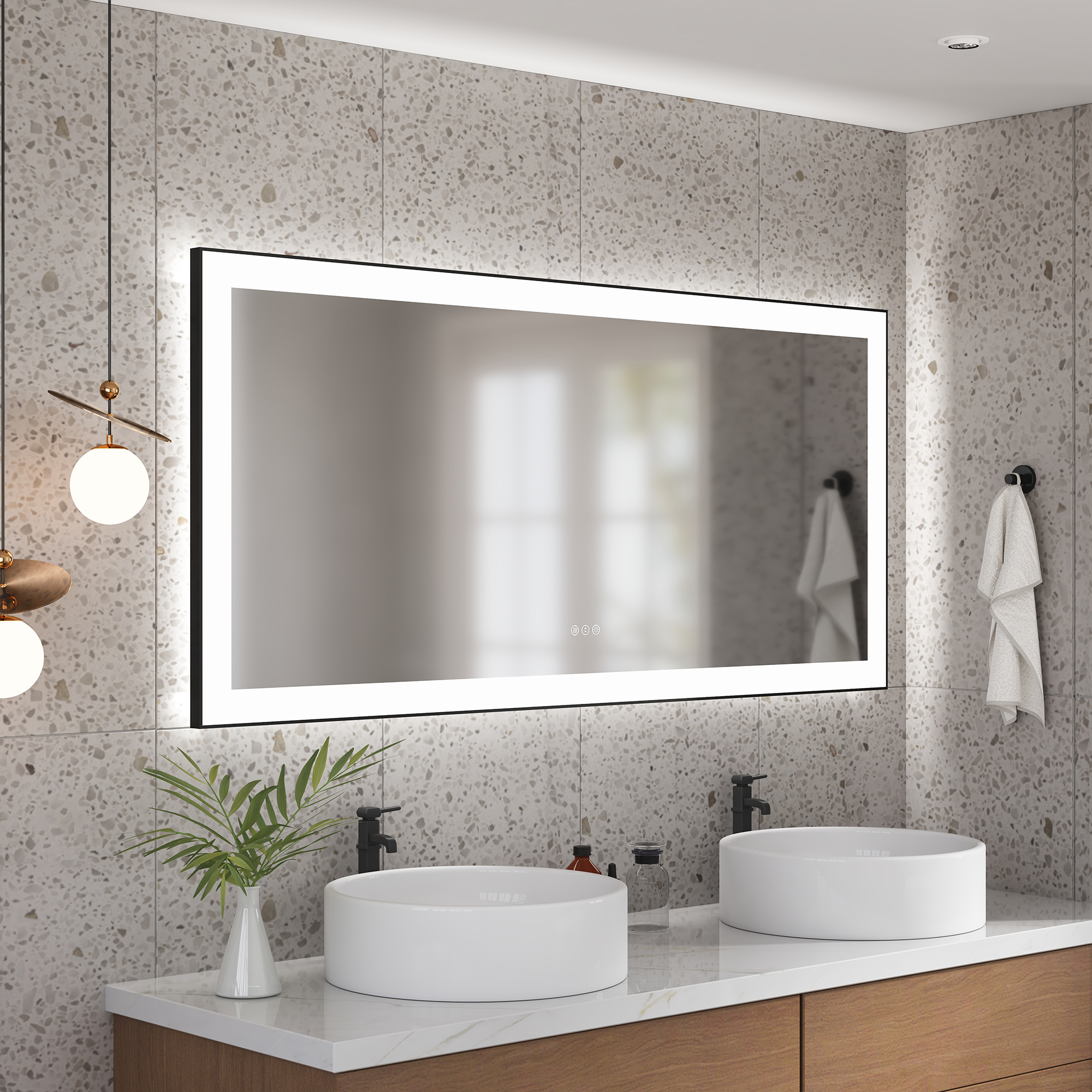 Tempered Glass LED Mirror with Aluminum Frame for Bathroom Vanity