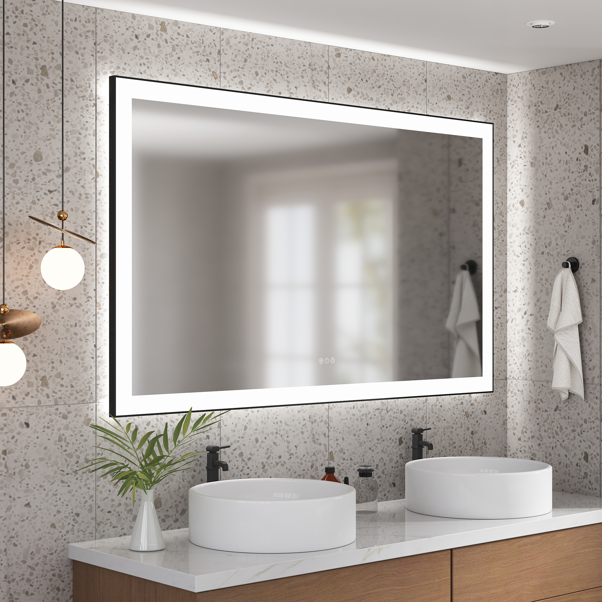 Tempered Glass LED Mirror with Aluminum Frame for Bathroom Vanity