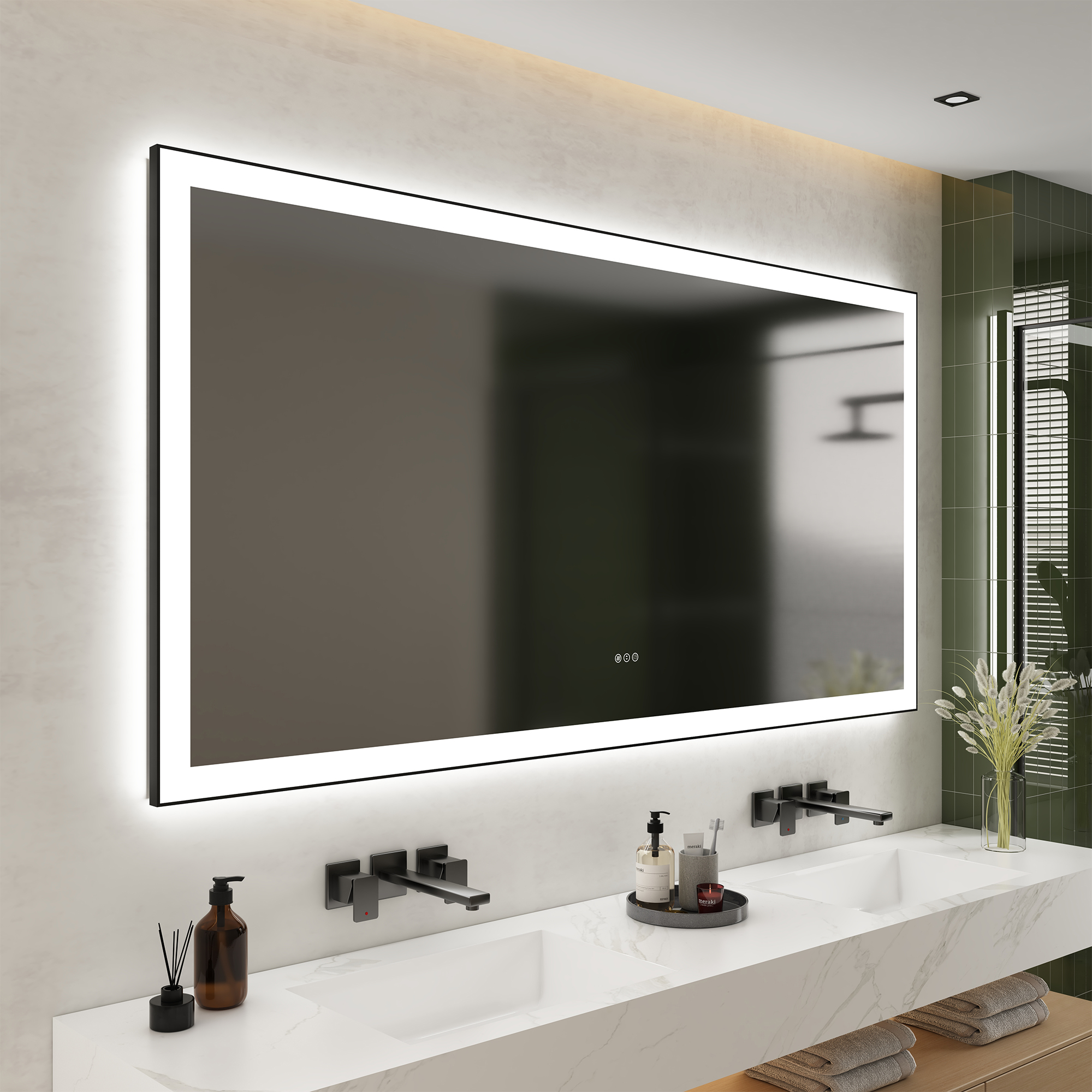 Tempered Glass LED Mirror with Aluminum Frame for Bathroom Vanity