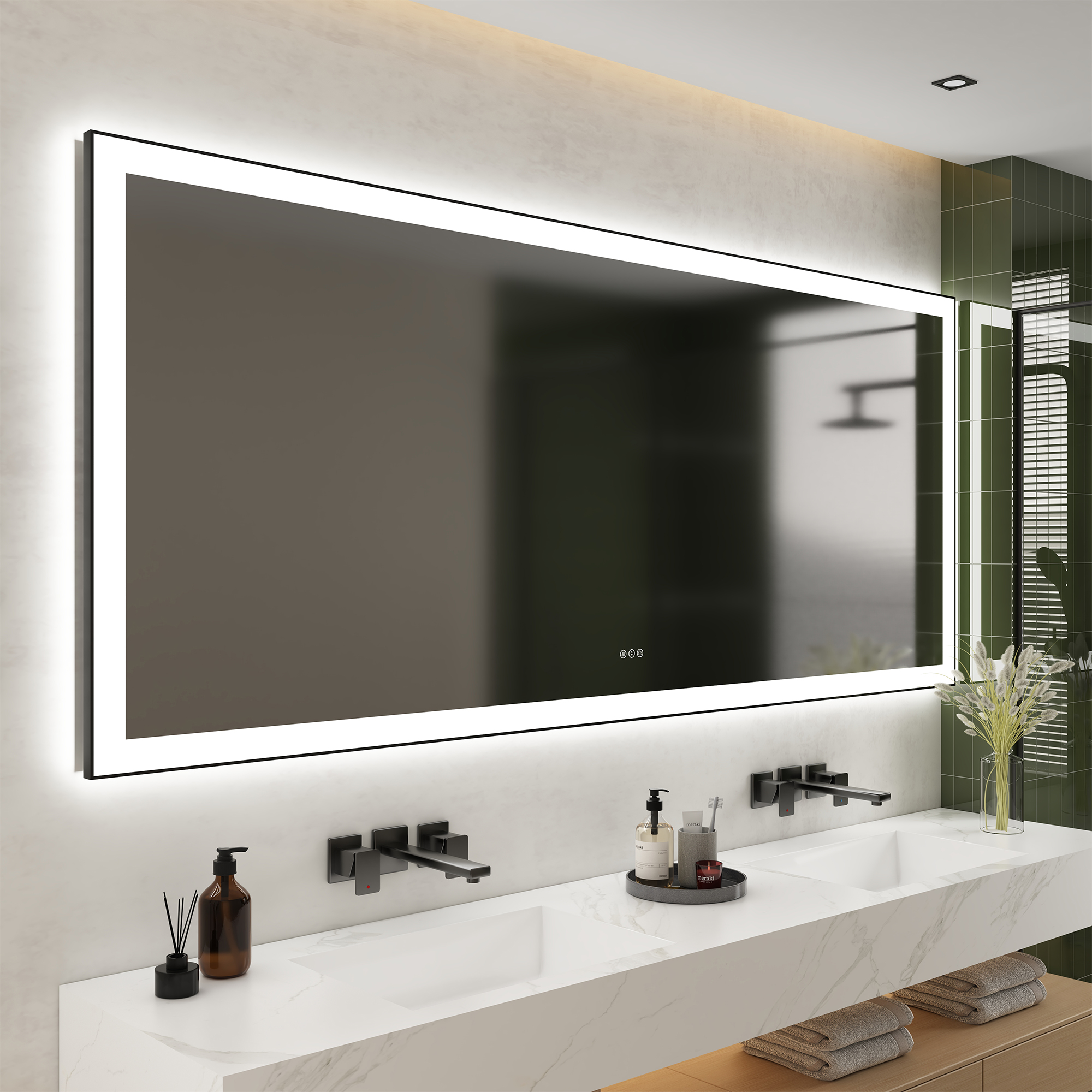 Tempered Glass LED Mirror with Aluminum Frame for Bathroom Vanity