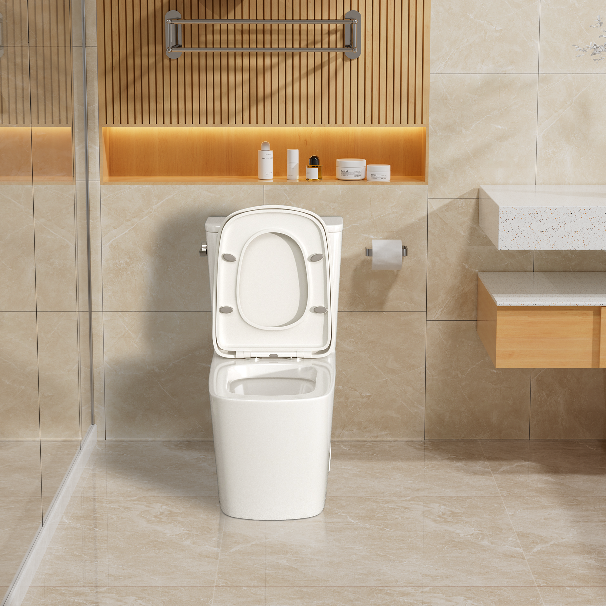 Ceramic Floor-Mounted One-Piece Toilet with 1.28 GPF Single Flush