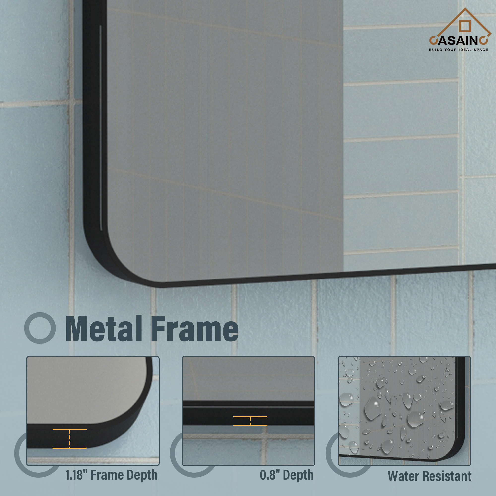 Wall-Mounted Vanity Mirror with Matte Black Metal Frame