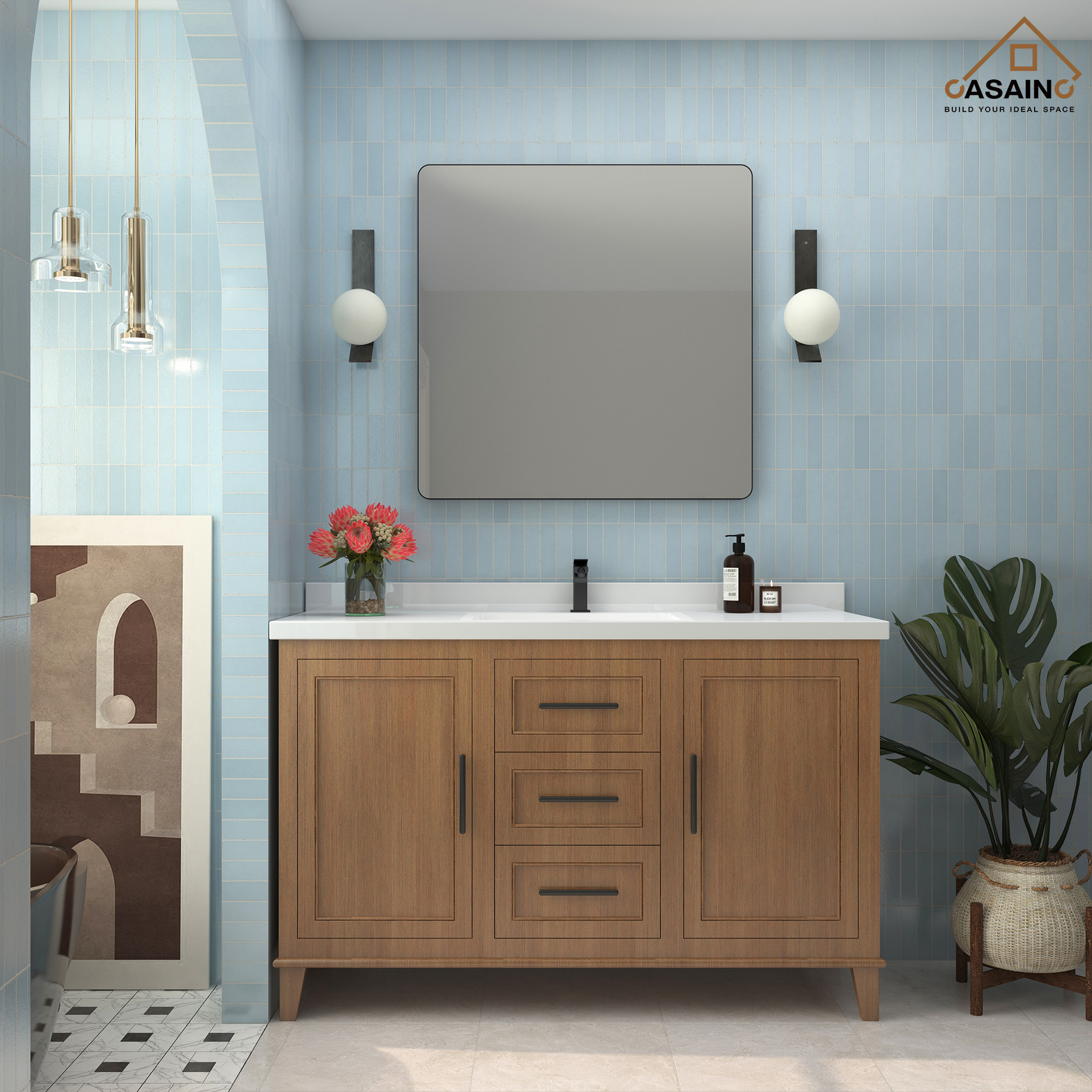 Wall-Mounted Vanity Mirror with Matte Black Metal Frame