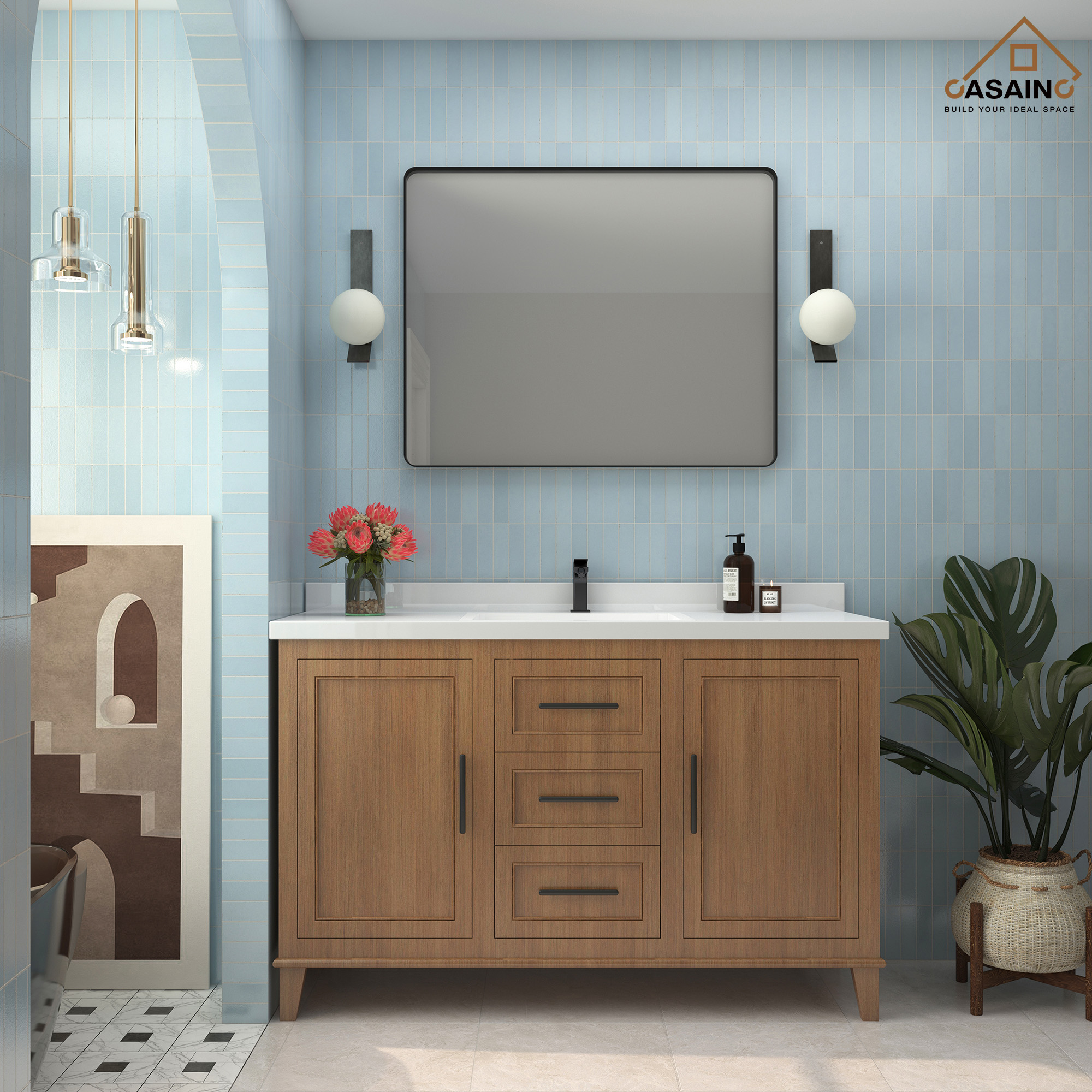 Wall-Mounted Vanity Mirror with Matte Black Metal Frame