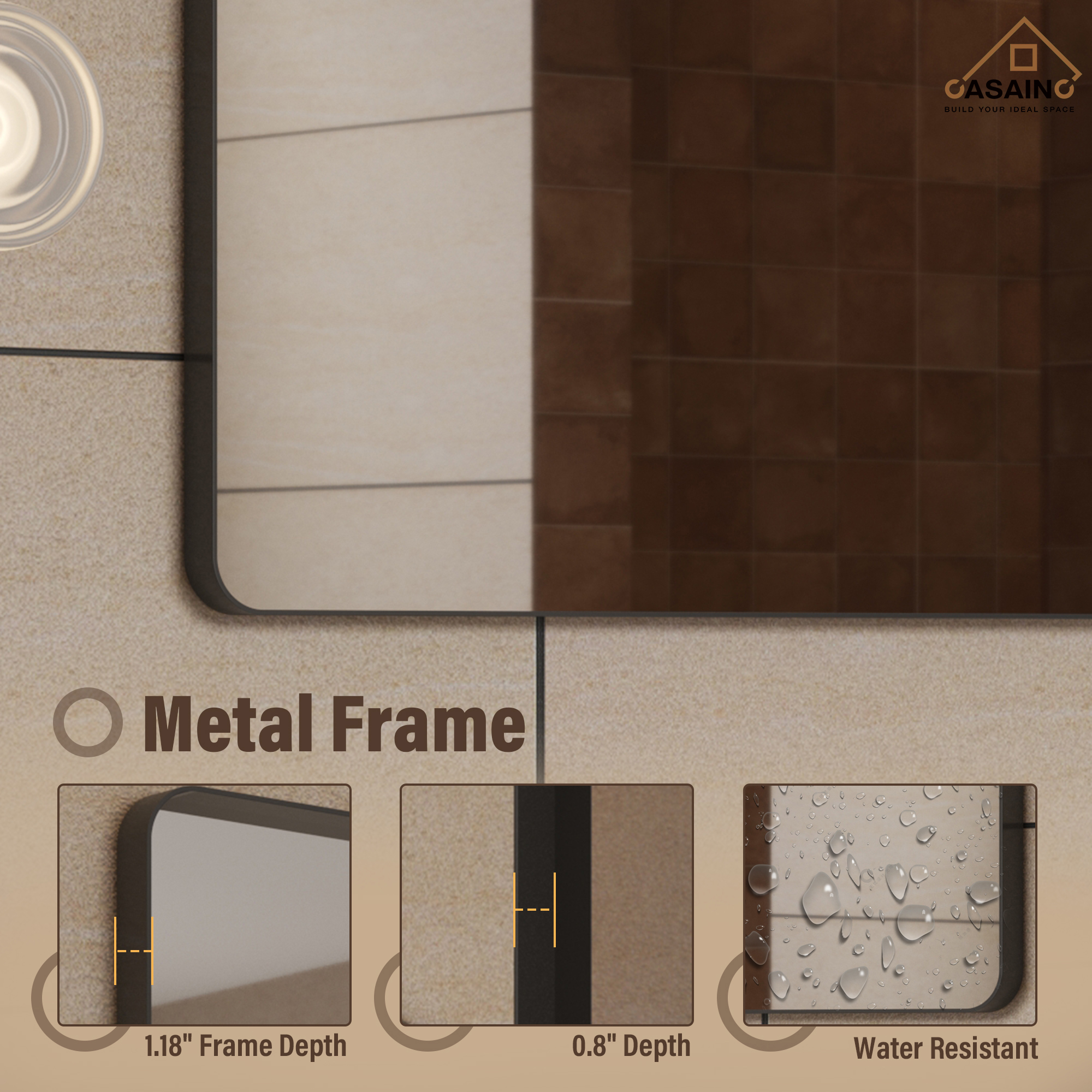 Wall-Mounted Vanity Mirror with Matte Black Metal Frame