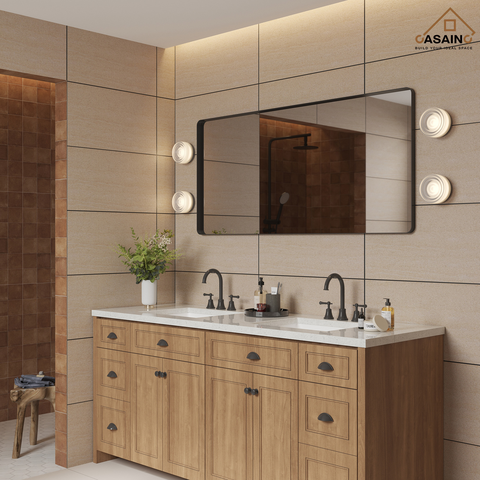 Wall-Mounted Vanity Mirror with Matte Black Metal Frame