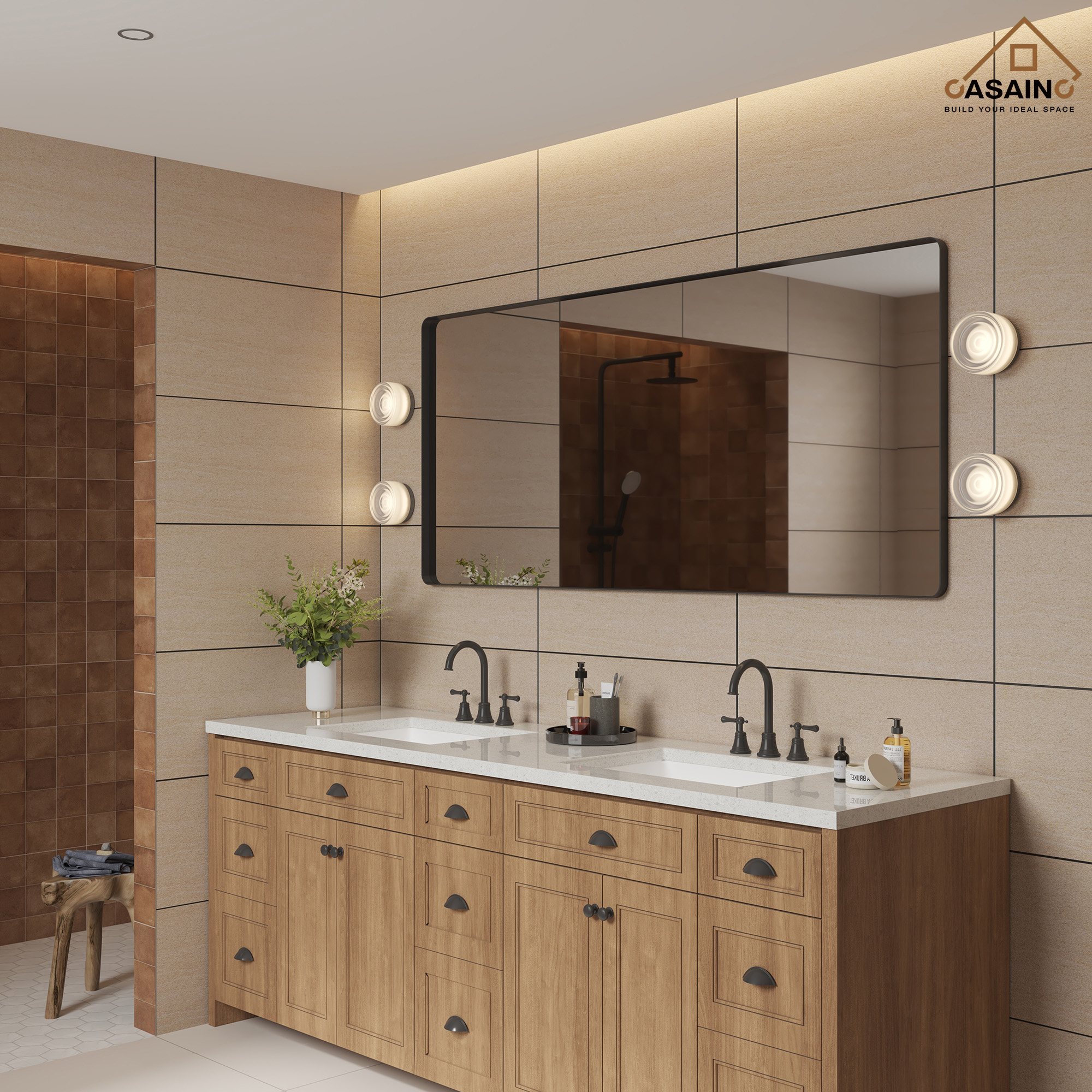 Wall-Mounted Vanity Mirror with Matte Black Metal Frame