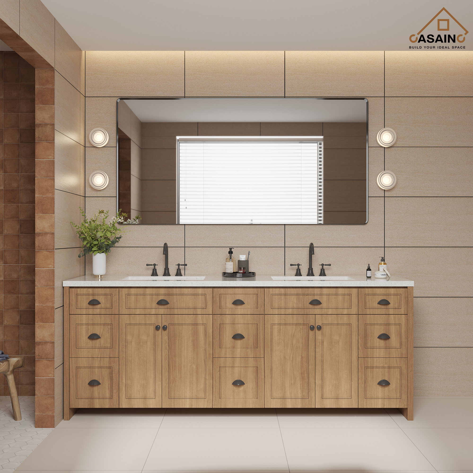 Wall-Mounted Vanity Mirror with Matte Black Metal Frame