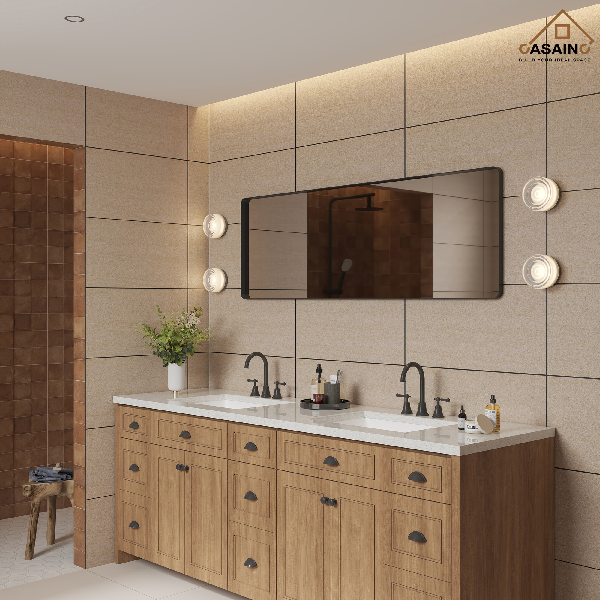 Wall-Mounted Vanity Mirror with Matte Black Metal Frame