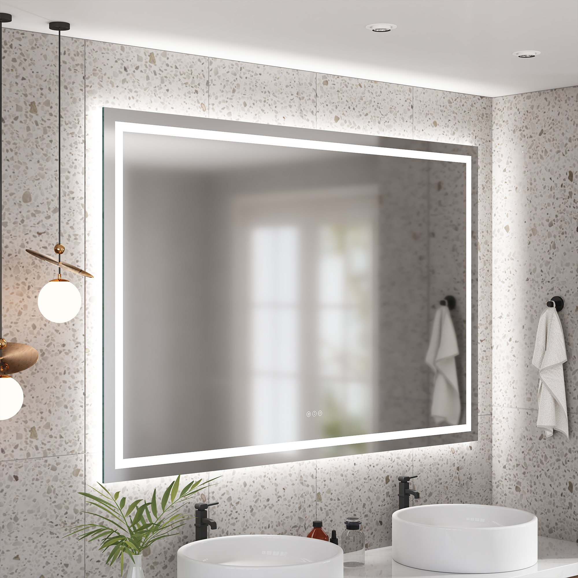 Rectangular Frameless LED Bathroom Mirror with Anti-Fog & Adjustable Color